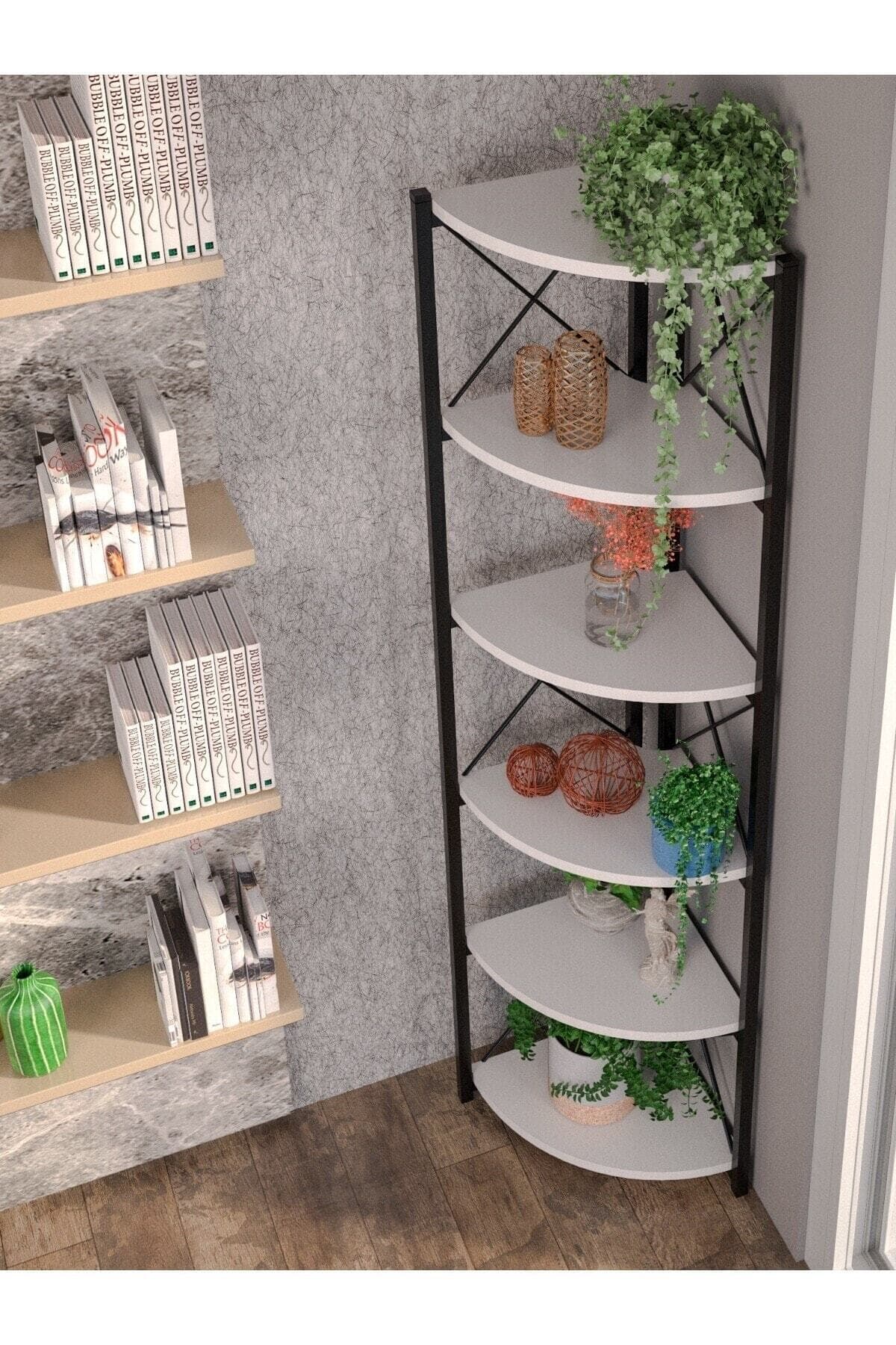 GOLDFALEZ Kitaplık Çiçeklik 6 Raflı Beyaz Çok Amaçlı Stand Altı Bölmeli 160*30*43