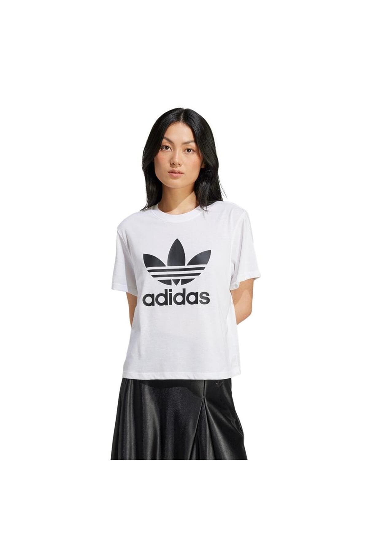 adidas Trefoil Boxy Kısa Kollu Bisiklet Yaka Beyaz Kadın Tişört IN8441
