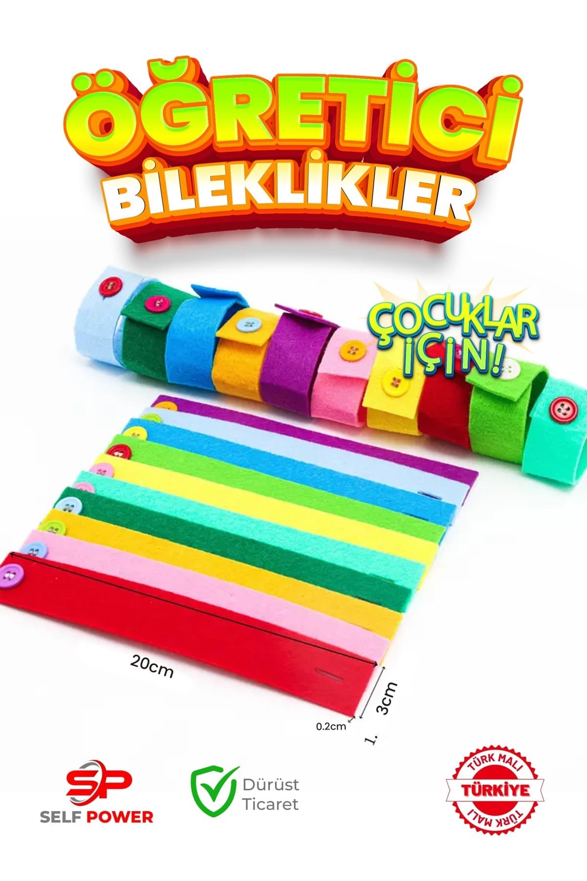 Self Power Çoçuklar için Egitici&Öğretici Keçe'den Düğme Bileklikler Erken Eğitim ve ince becerileri geliştirme