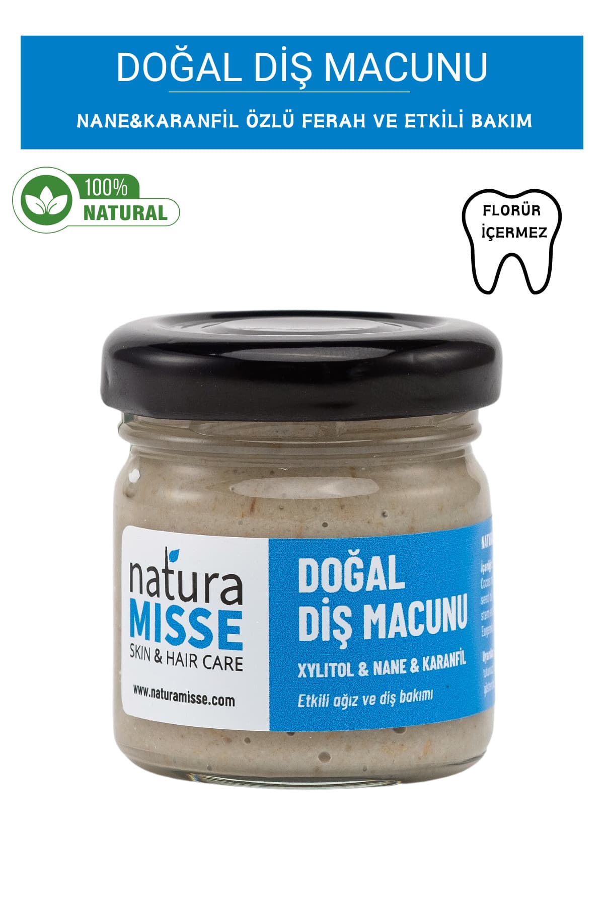 naturamisse Doğal Diş Macunu 40 ml Bentonit Kil Nane Yağı Misvak Özlü Diş Beyazlatıcı Ağız Diş Bakımı Diş Macunu