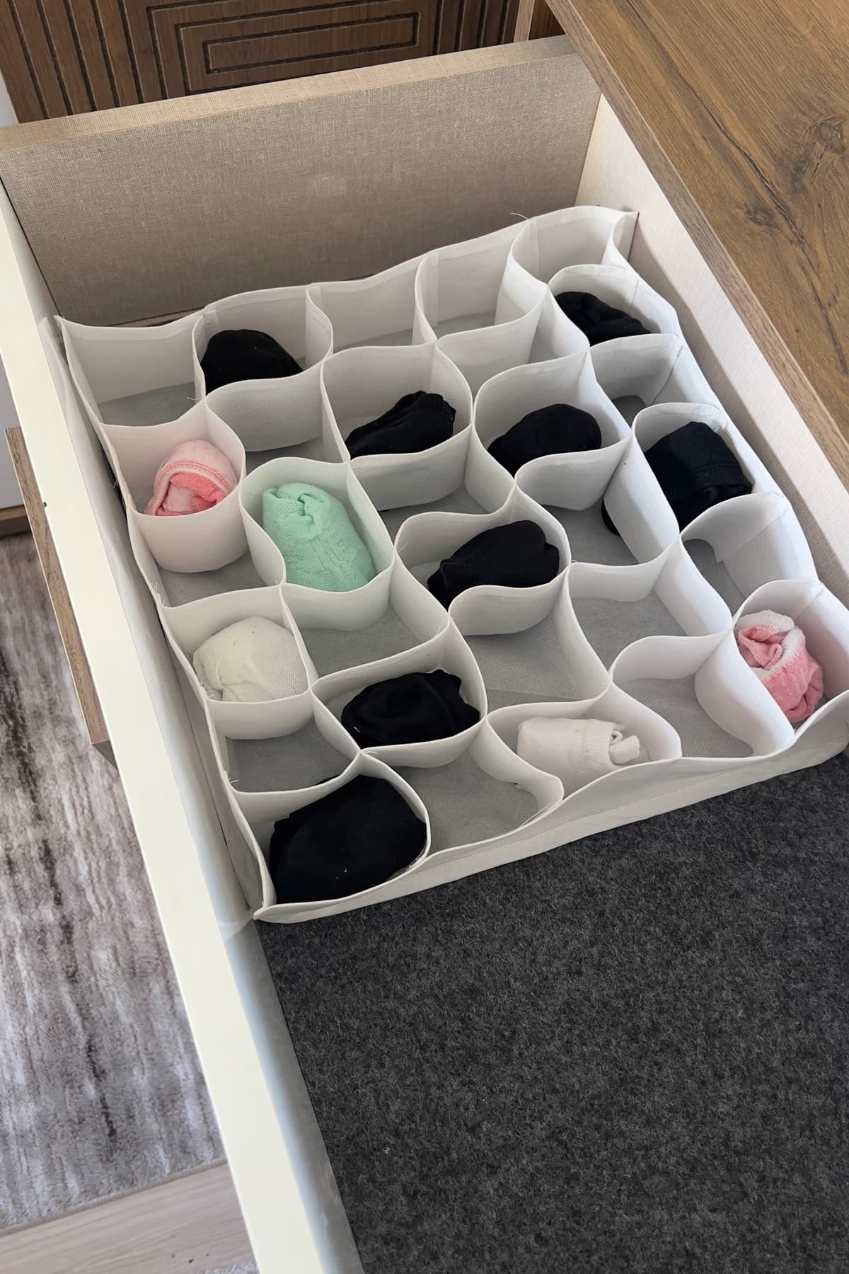 ADARYA HOME 30 Gözlü Petek Organizer - Kumaş - Çekmece İçi - 40 x 35 - Beyaz