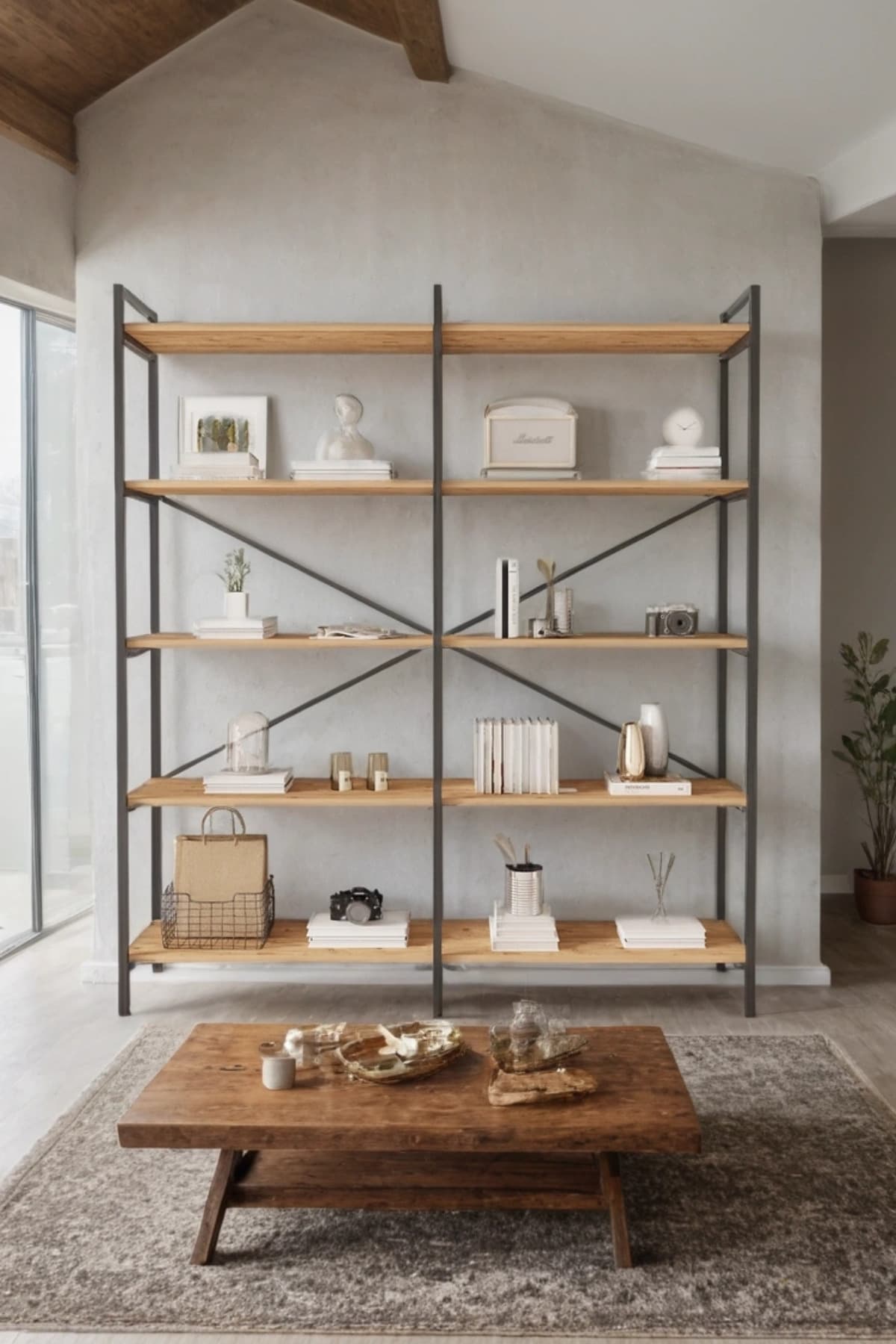 Mobitopya Nilamu Çam 150 Cm Kitaplık, Organizer, Ofis, Ev, 5 Raflı Kitaplık 150*170*34 Cm