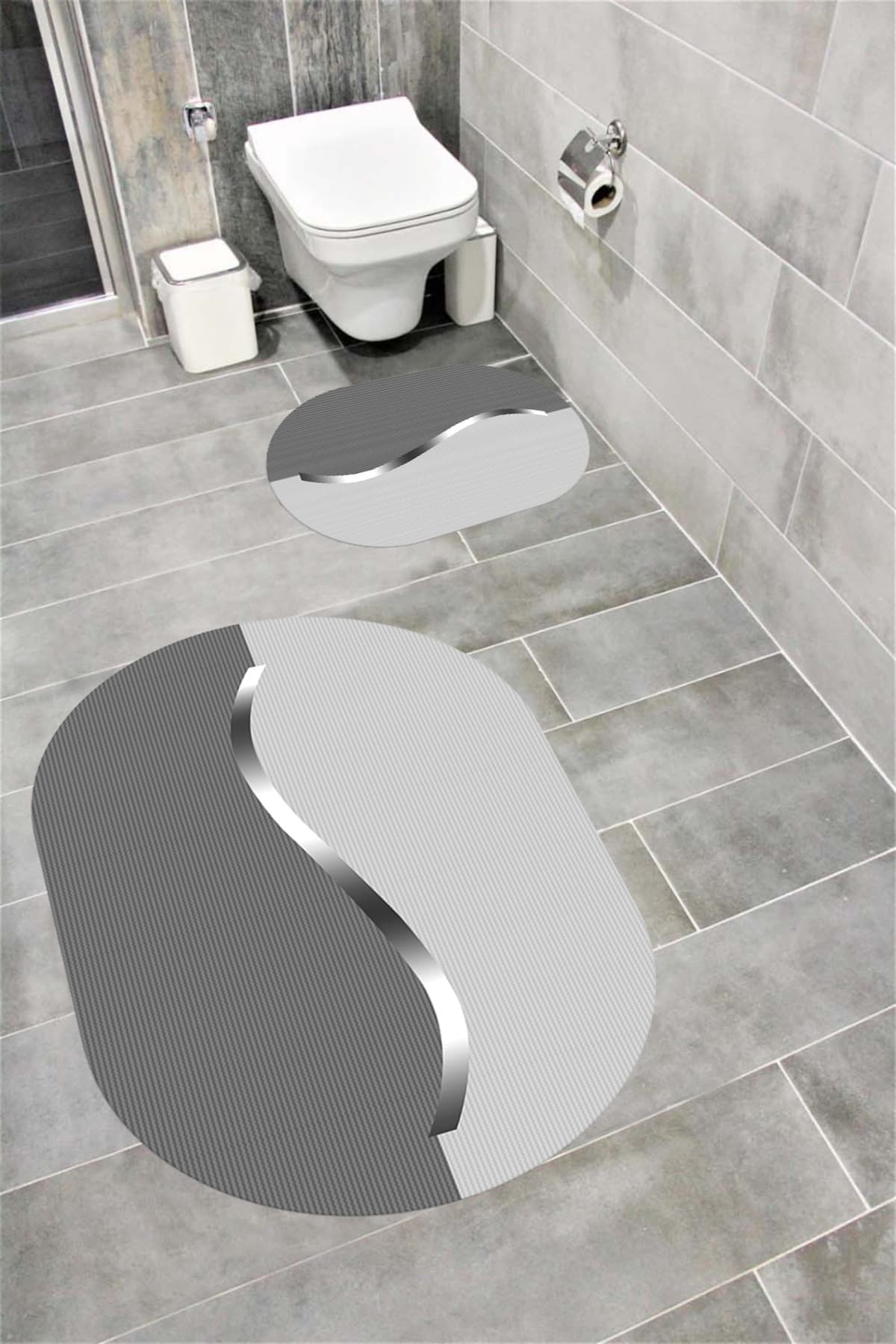 Bordo Halı Su Emici Yumuşak Kaymaz Sünger Dolgulu Yıkanabilir Dekoratif Banyo Paspası Takımı 1154TEKÇİZGİOVAL