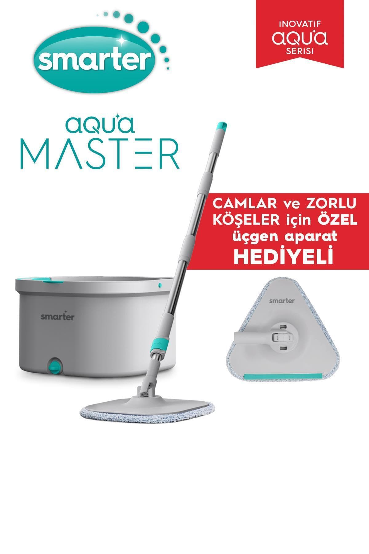 Smarter Aqua Master Ve Üçgen Aparat Temiz & Kirli Suyu Ayırma Temizlik Seti Mop Paspas Cam Sileceği