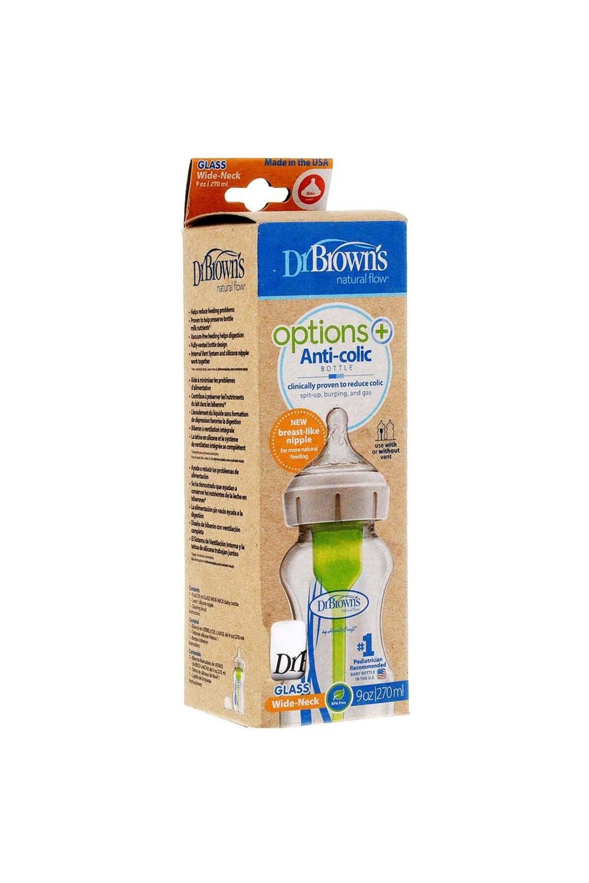 Dr.Brown's 9 Oz/270 ml Geniş Ağız Antikolik Options Cam Biberon, Tekli Paket