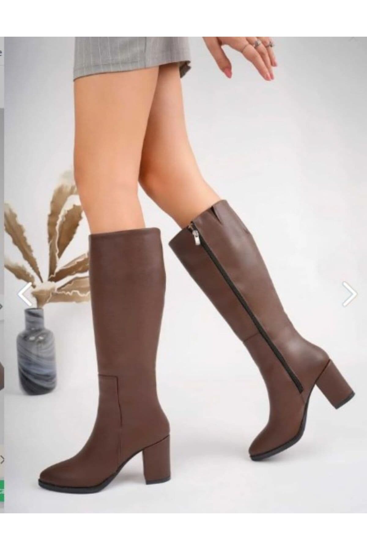 motto store Kadın Topuklu Uzun Çizme Kadın Siyah Fermuarlı Diz Altı Boy Topuklu Çizme Topuk boyu 9 cm