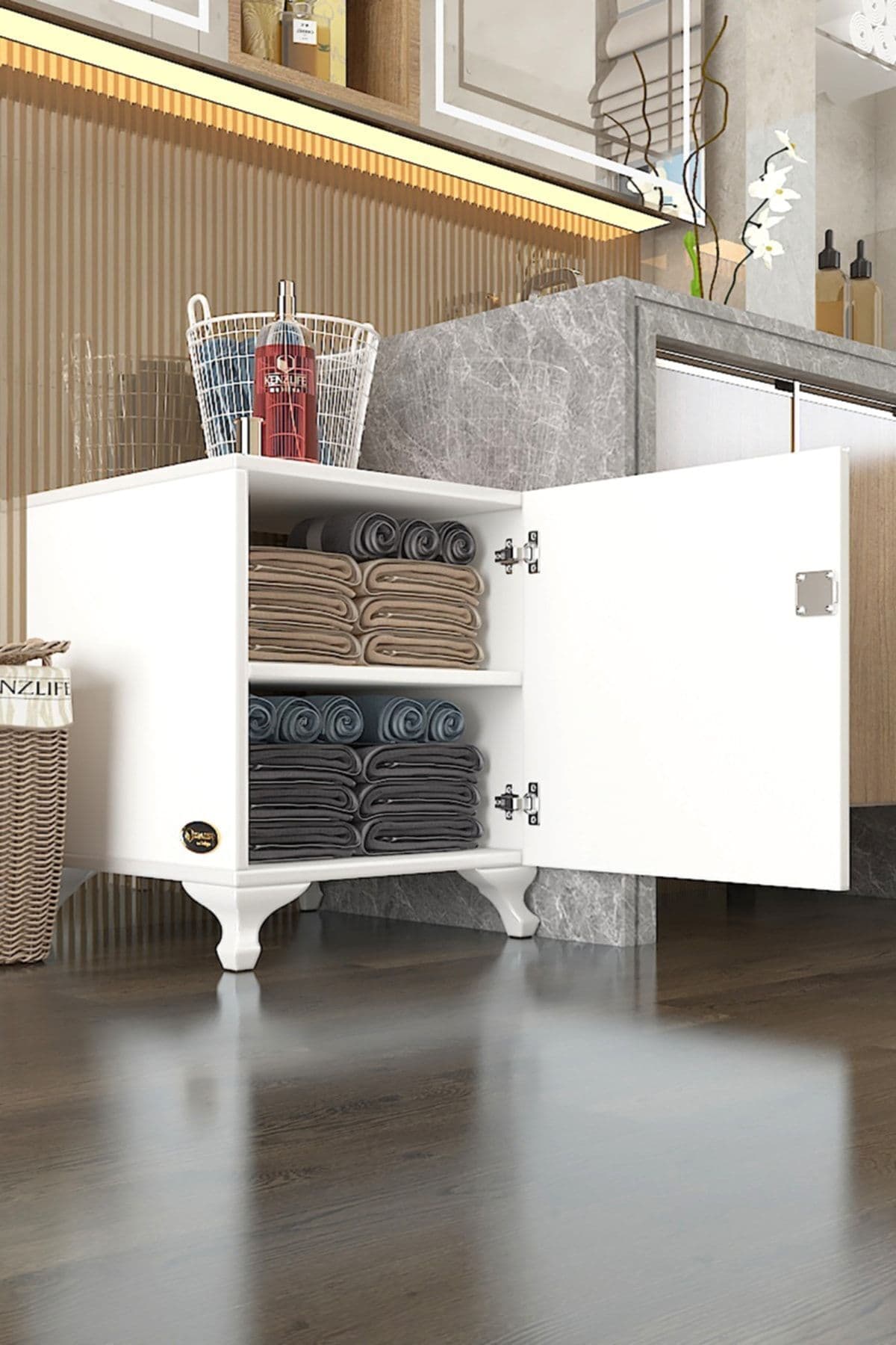 Kenzlife Kilitli Dolap Rana39 Mat Beyaz 47(Y)*39(G)*39(D) Banyo Mutfak Dolabı Kitaplık Komodin Suntalam