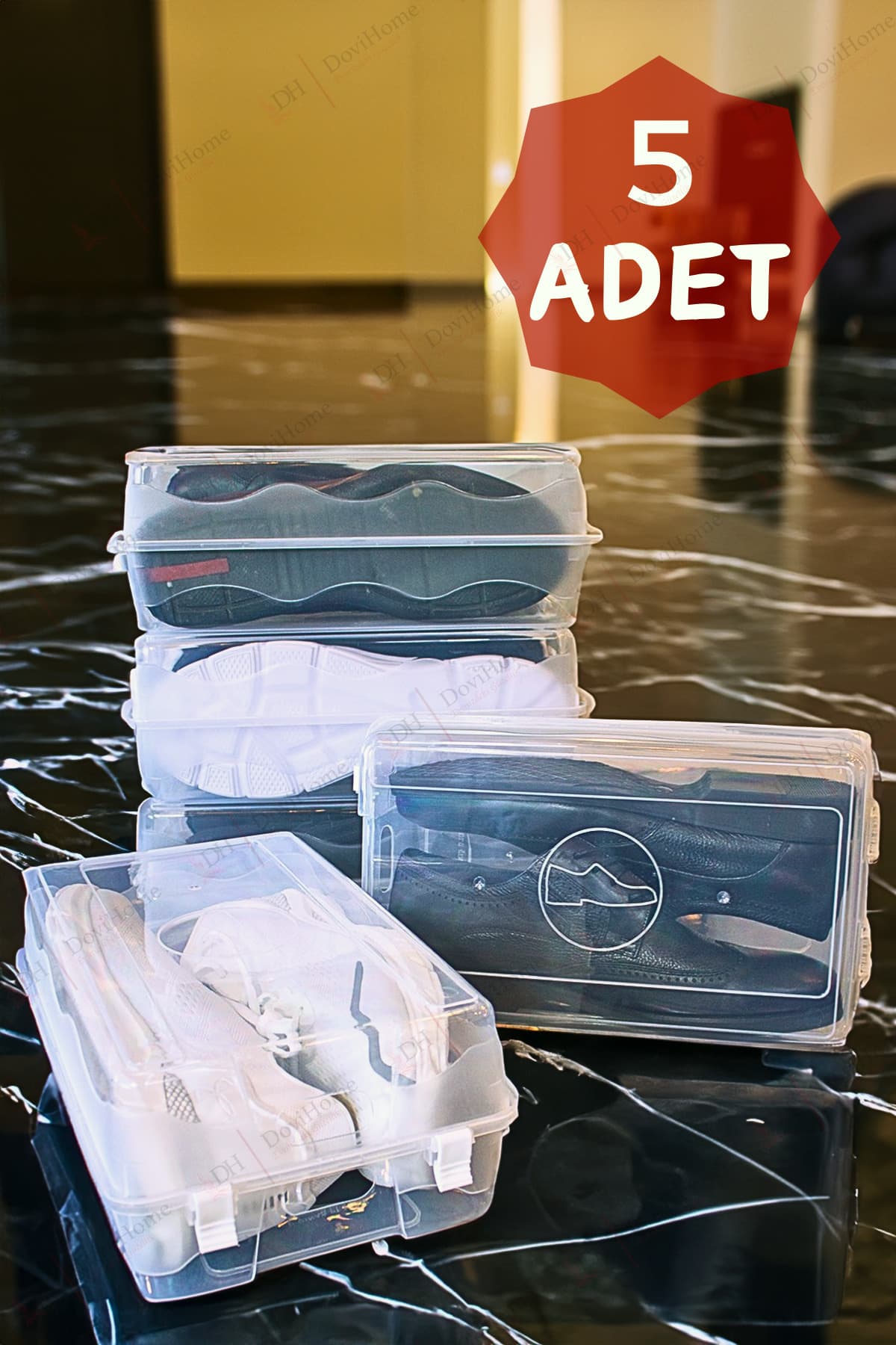 DOVİ HOME 5 Adet Erkek Ayakkabı Kutusu Set Büyük Boy Steril Ayakkabı Saklama Düzenleyici Organizer Şeffaf