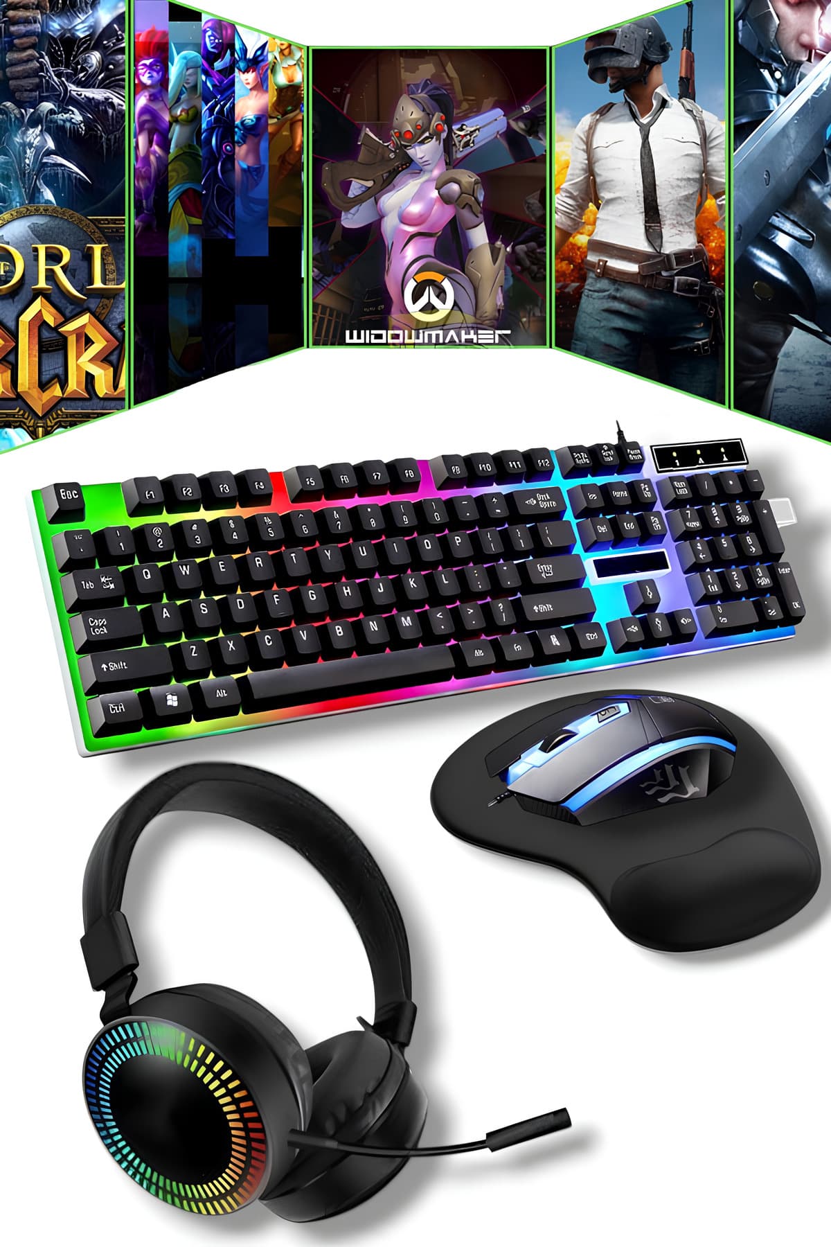 Bood Nuo Gaming Bundle Kablolu Rgb Klavye Mouse Set Kulak Üstü Kulaklık