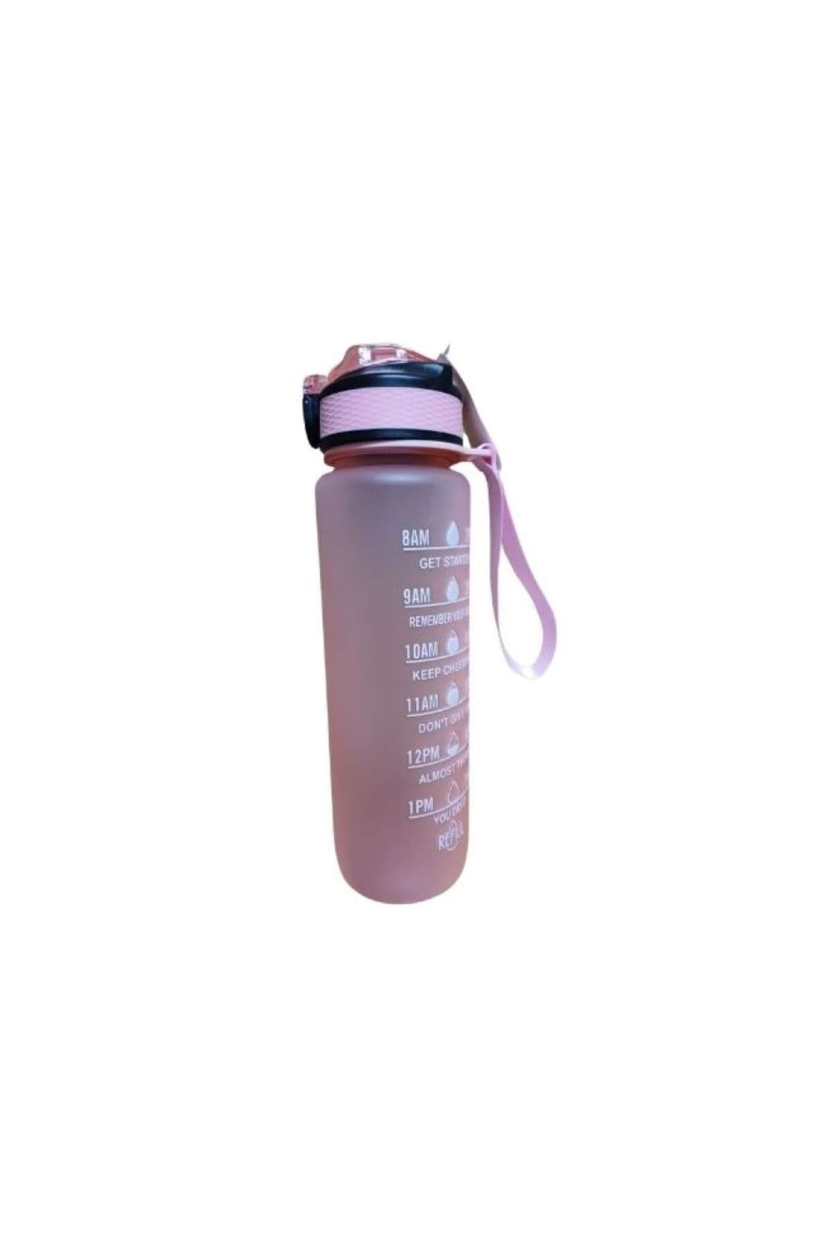 Dükkanönü Pembe Renkli Kilitli Sızdırmaz Kapaklı Pipetli Matara Kayışlı ve Motivasyon Yazılı Matara 1 Litre