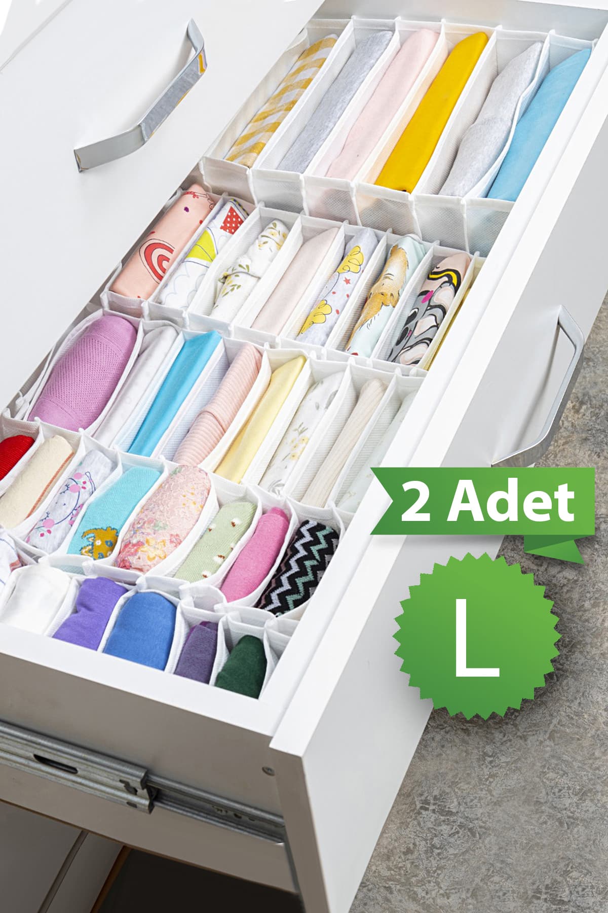 Meleni Home 2 Adet 8 Bölmeli Çizgili Akordiyon Çok Amaçlı Çekmece Dolap İçi Organizer Düzenleyici 24x37x18 cm L