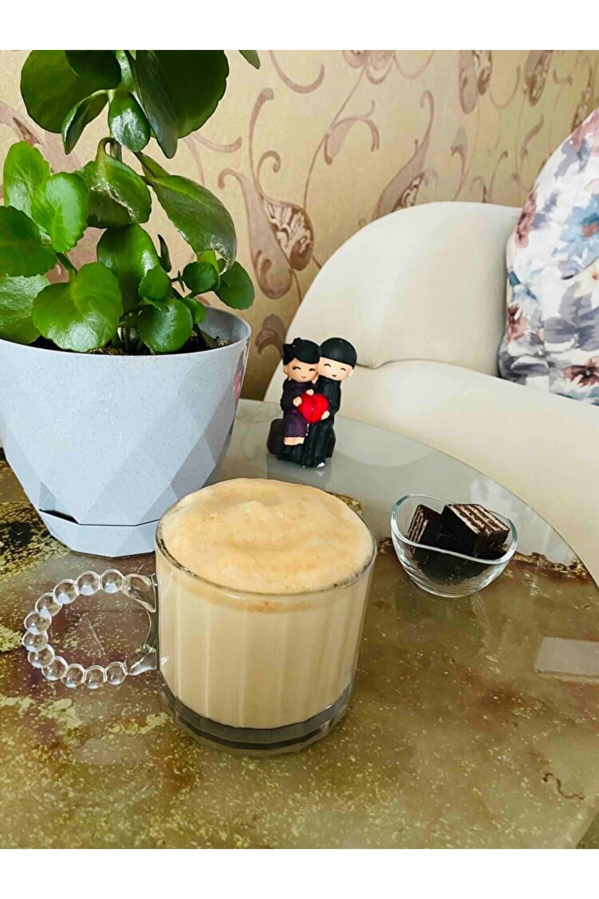 Amentes 3 Lü Cam Boncuk Kulplu Bardak Kupa Çay Kahve Meşrubat Bardağı 275ml