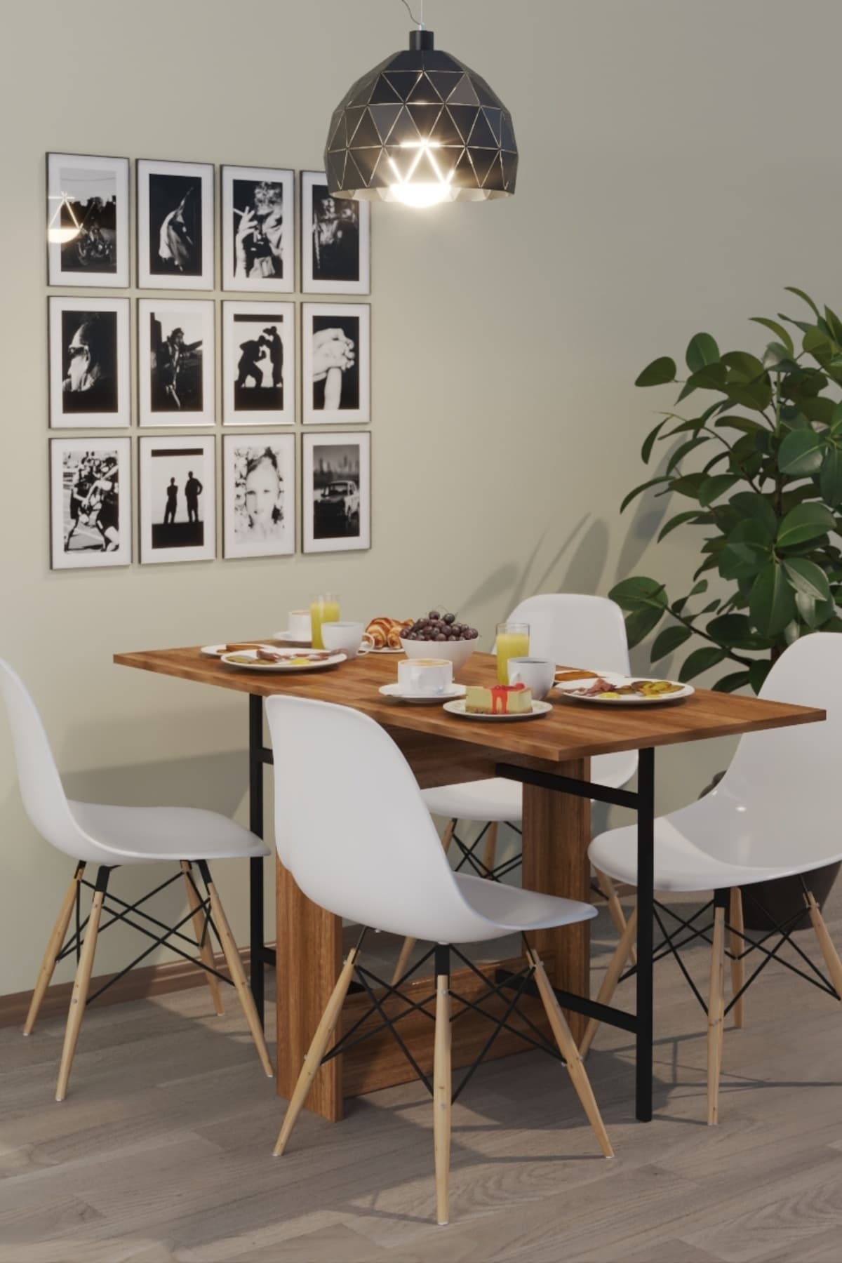 dekor fim DF01101BR Flamingo Pratik Katlanır Koyu Ceviz Masa Portatif Yemek ve Mutfak Masası
