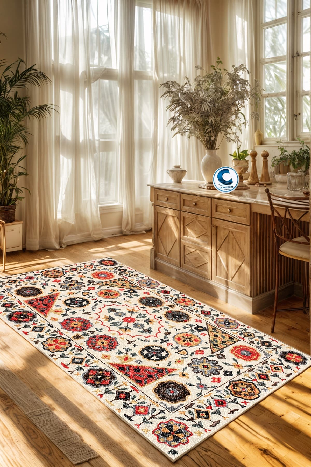 Confidence Home Dijital Baskı Yıkanabilir Kaymaz Taban Salon Halısı Mutfak Halısı Ve Yolluk