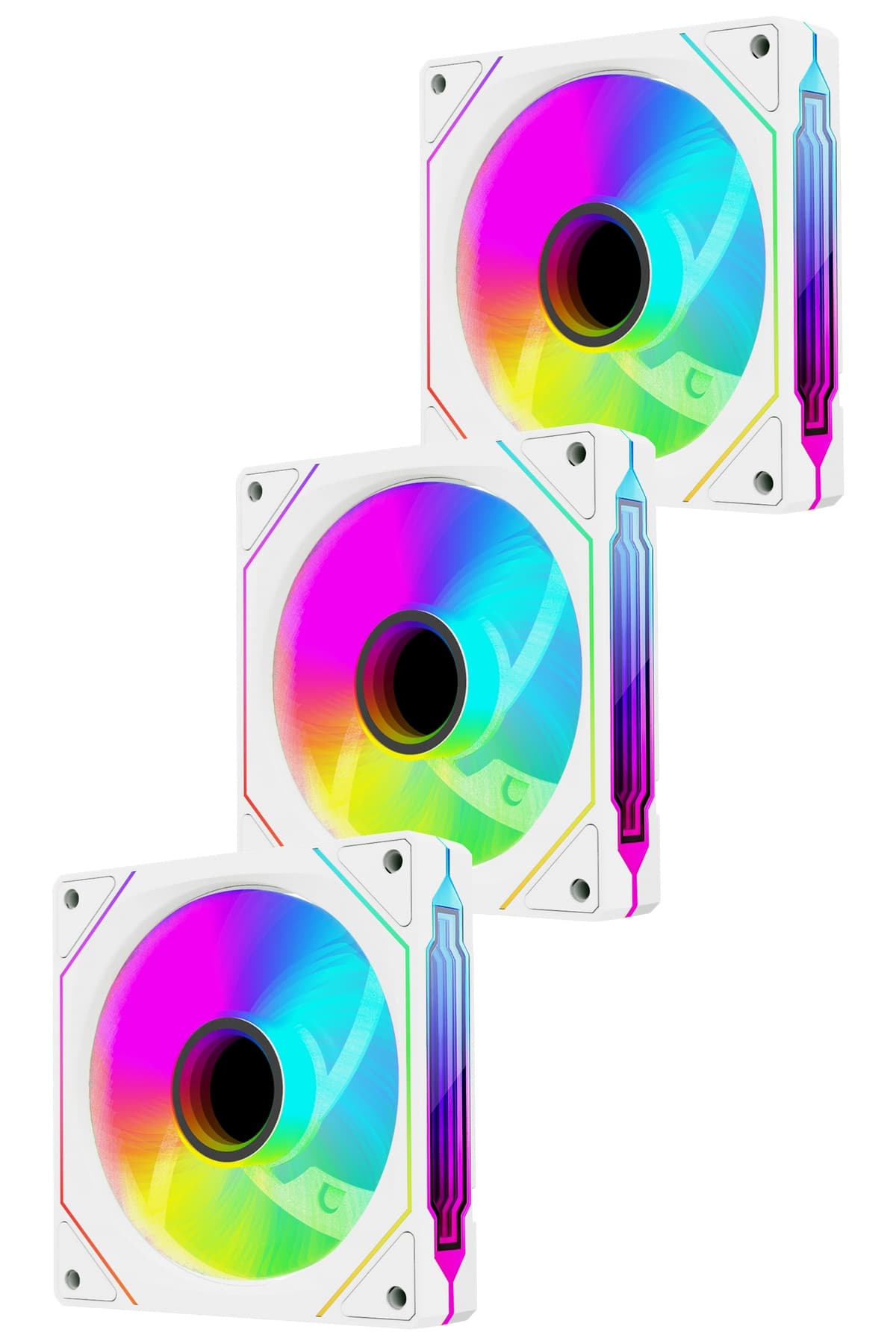 Rampage 7C-120B 120*120*25mm Double Ring Aynalı ARGB Beyaz 3 LÜ SET Kasa Fanı Set (Kontrolcü/Kumanda Dahil Değildir)