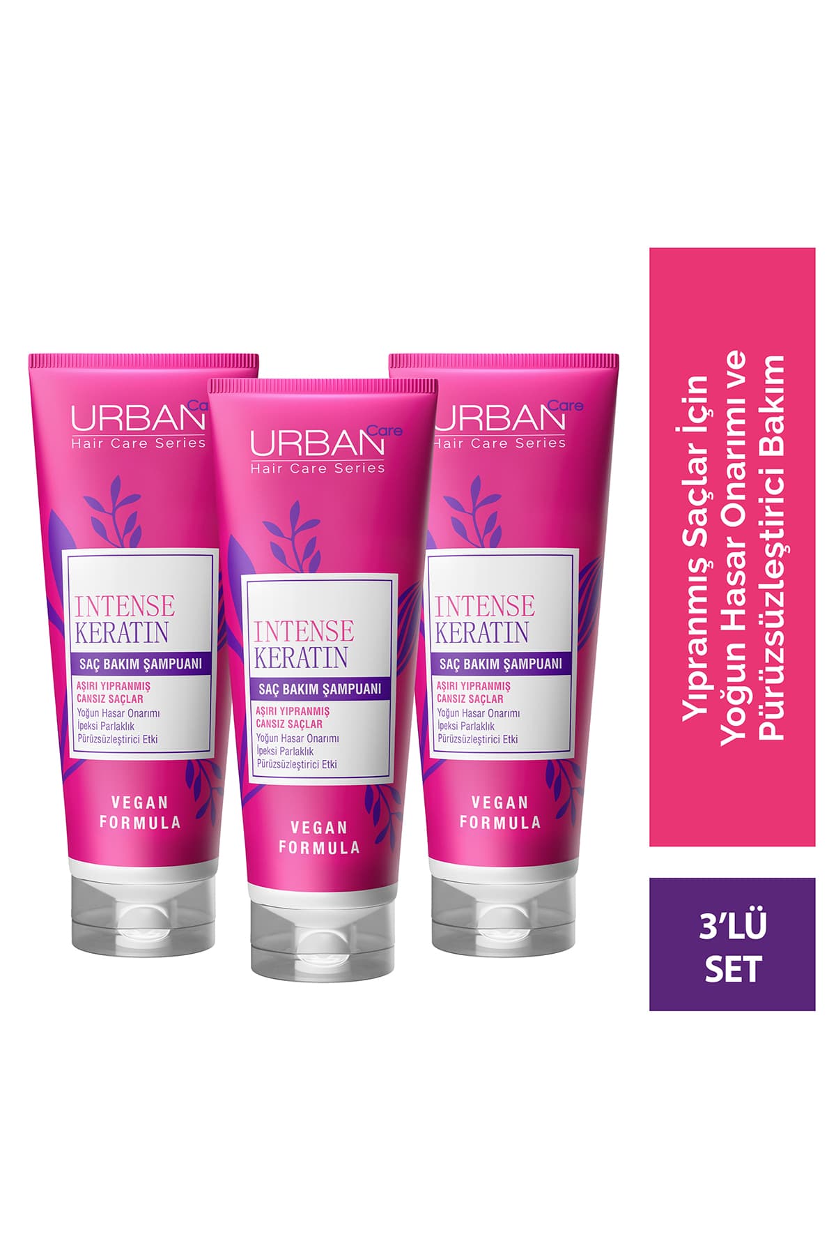 Urban Care Intense & Keratin Aşırı Yıpranmış ve Cansız Saçlara Özel Şampuan Set 3x250ml-vegan
