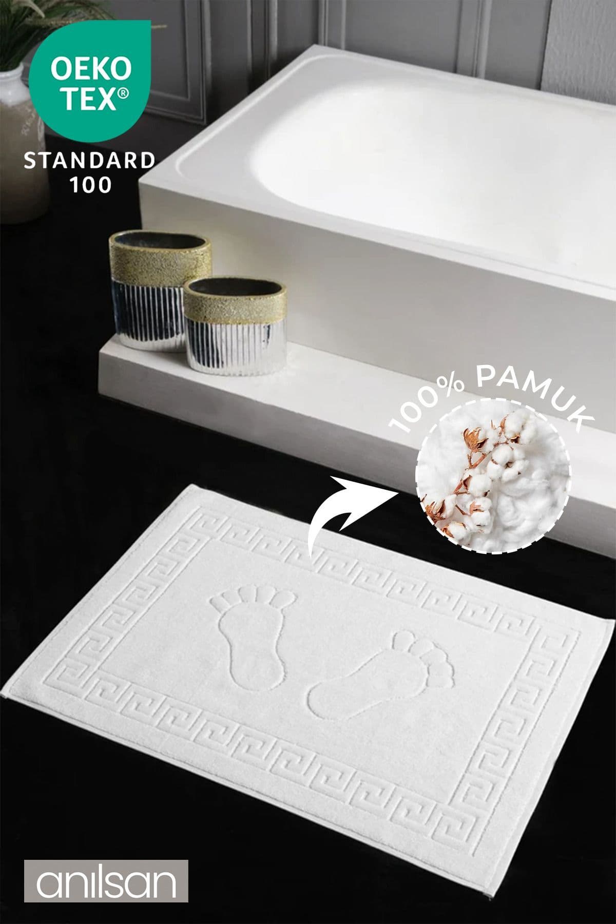Anılsan Beyaz Greek Ayak Havlusu - 50x70 Cm, 245 Gr, %100 Pamuk, Spa Ve Otel Banyo Paspası, Günlük Kullanıma