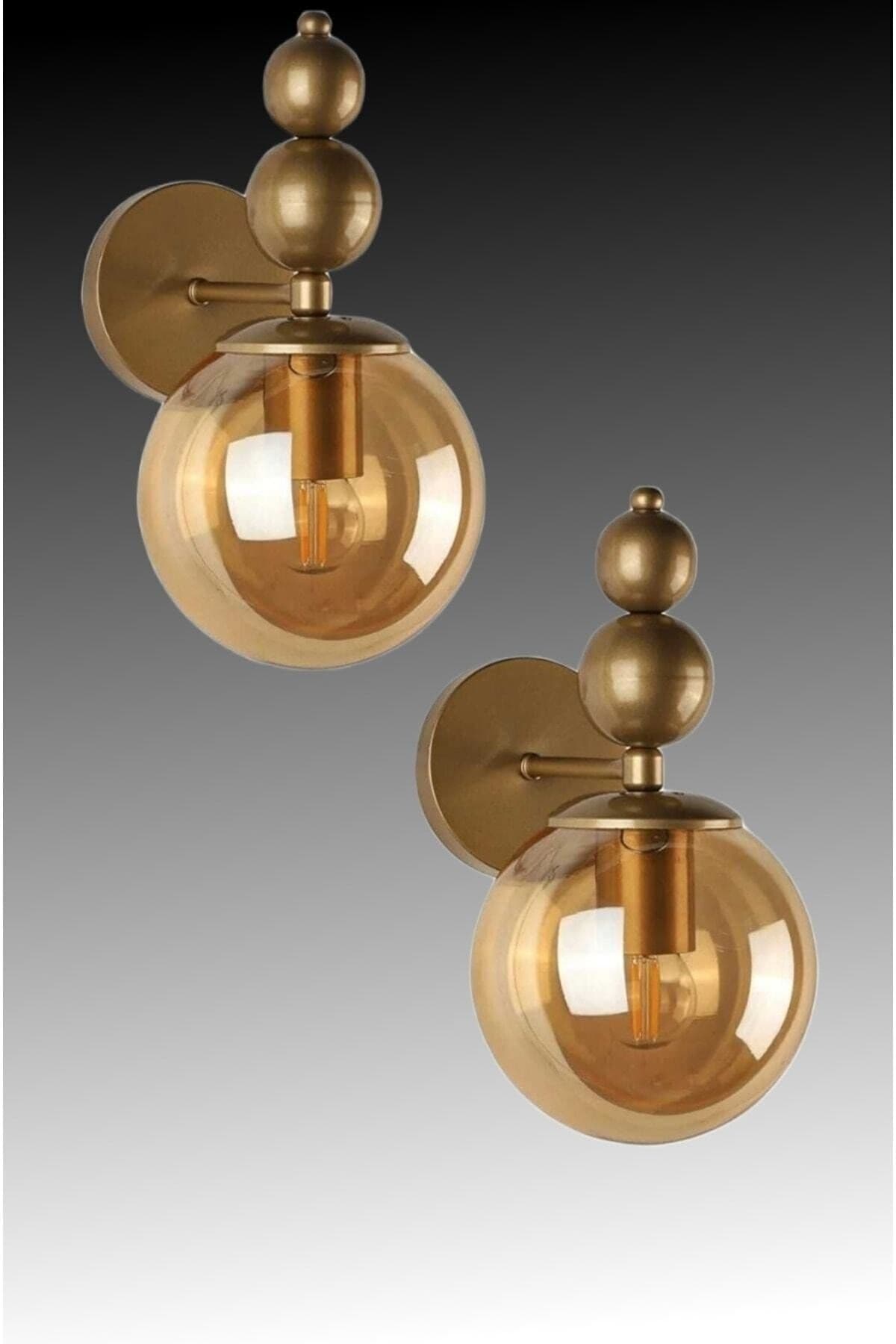 Ömür Avize Bolivia 2li Eskitme Gold Bal Camlı Duvar Aplik ( Pilli Değildir)