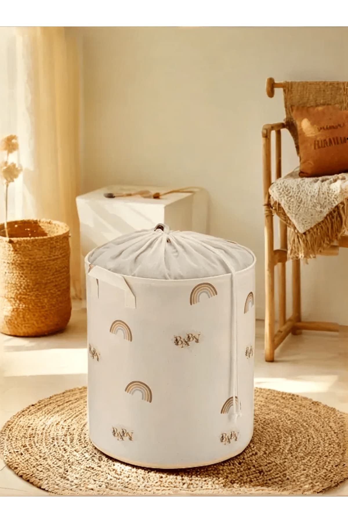 PH Prendi Home Minik Baby Tasarımlı Fileli Çocuk Odası Saklama Kutusu Düzenleyici Oyuncak Kirli Sepeti 32x40