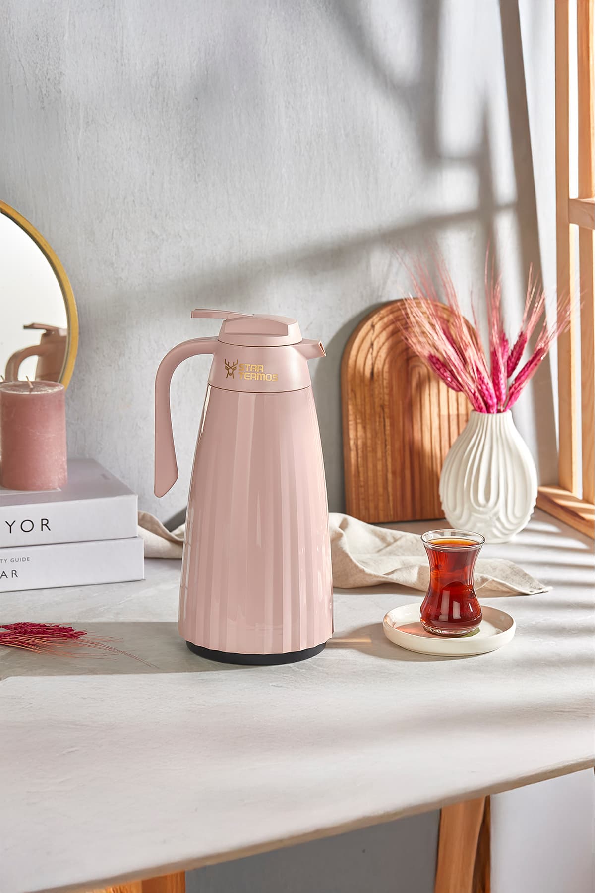 Vienev 1,5 Litre Çift Cam Termos Pembe