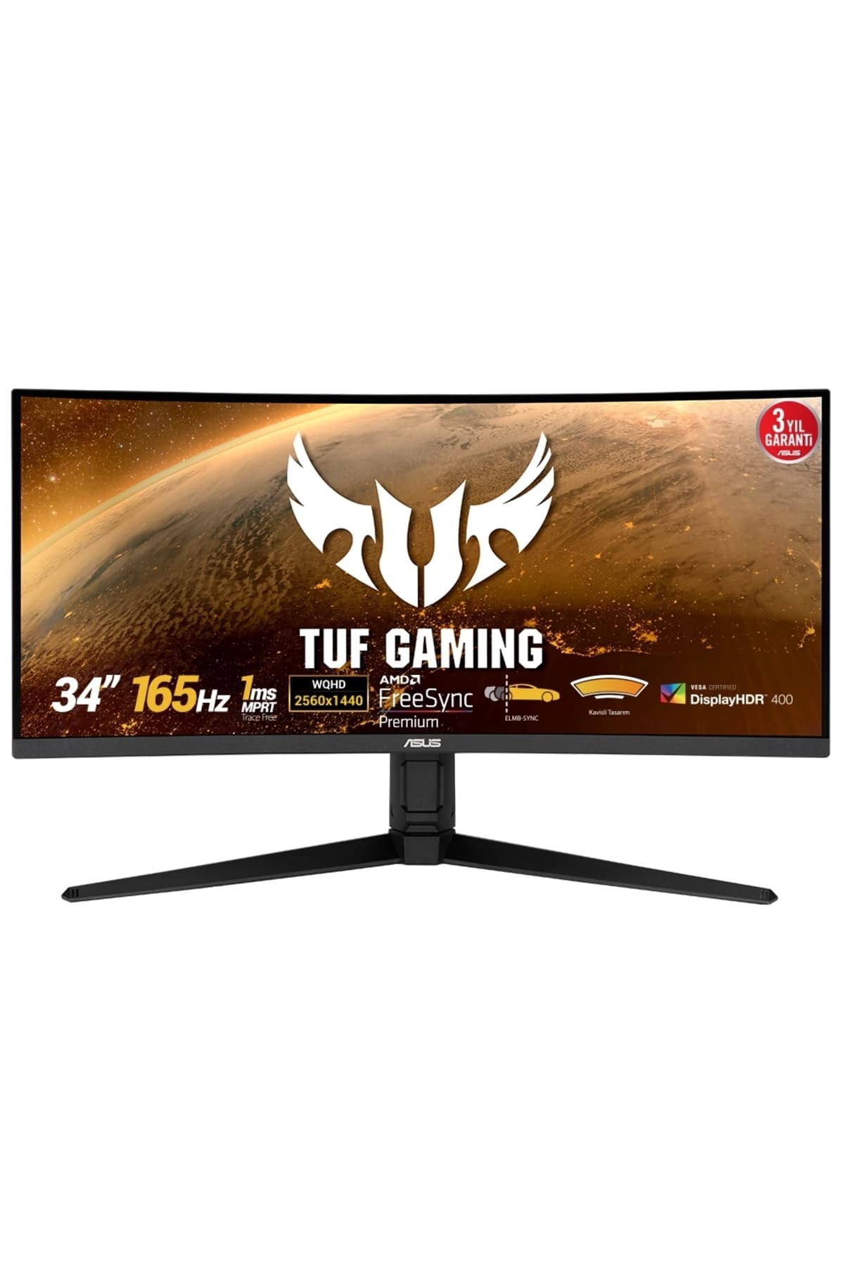 ASUS Tuf Gamıng Vg34vql1b 34 Va Kavıslı Freesync 3440x1440 1ms(mprt) 165hz Dp Hdmı Usb Mm Vesa 3yıl