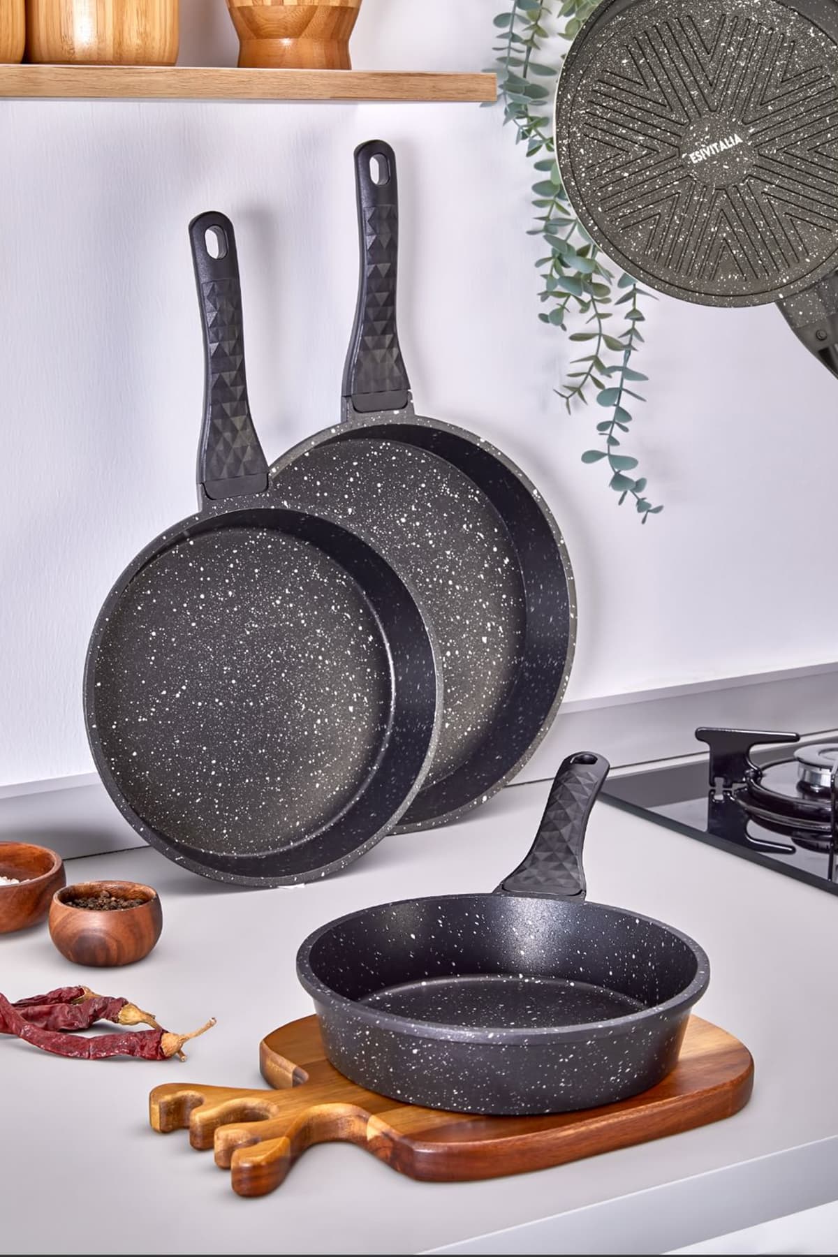 ESIVITALIA Granit Döküm Tava Seti 3’lü Siyah - 20cm-24cm-28cm