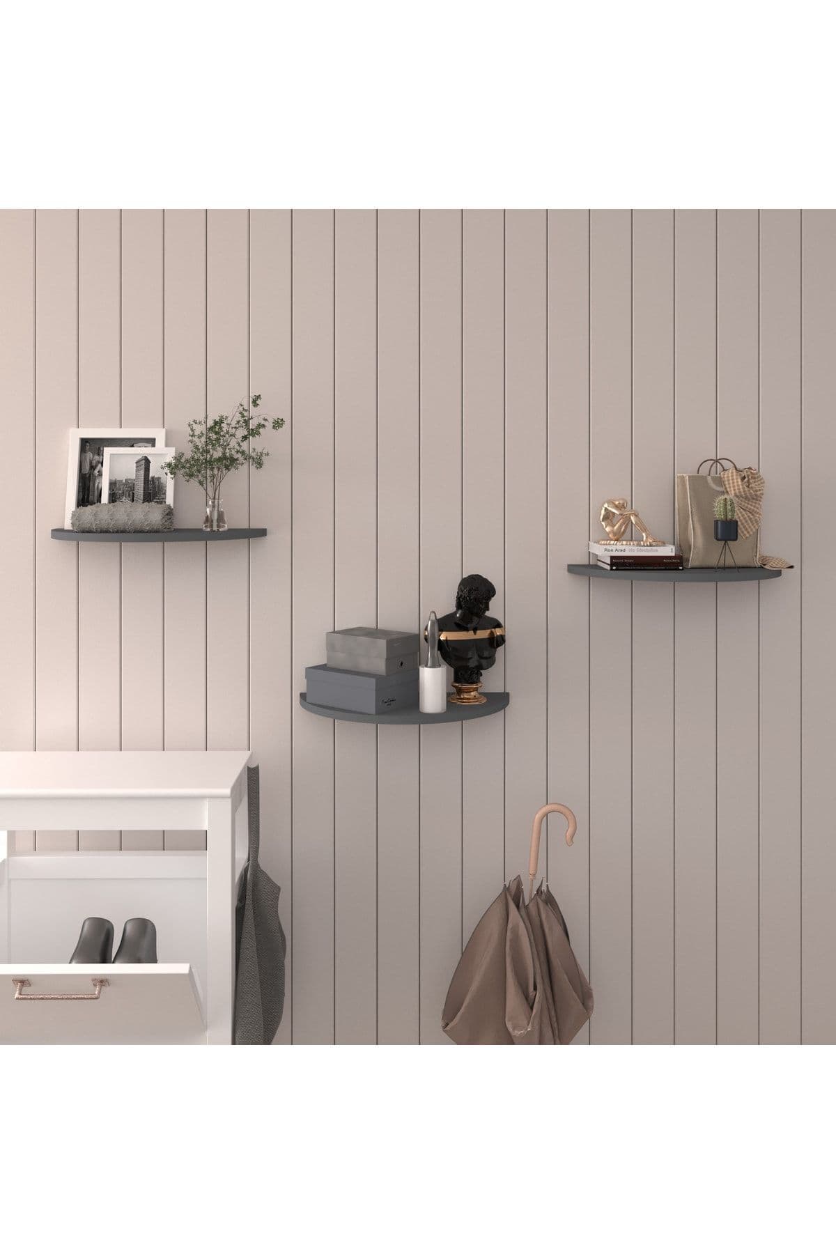 Asra Trend Modern 3'lü Uçan Raf Çok Amaçlı Duvar Rafı Organizer %100 MDF Kitaplık Mutfak Banyo Rafı DRF04