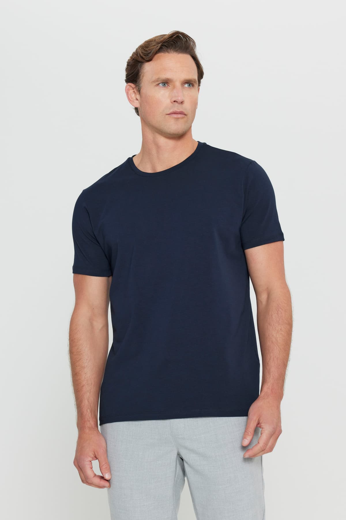 Altınyıldız Classics Erkek Lacivert 360 Derece Her Yöne Esneyen Slim Fit Dar Kesim Bisiklet Yaka Tişört