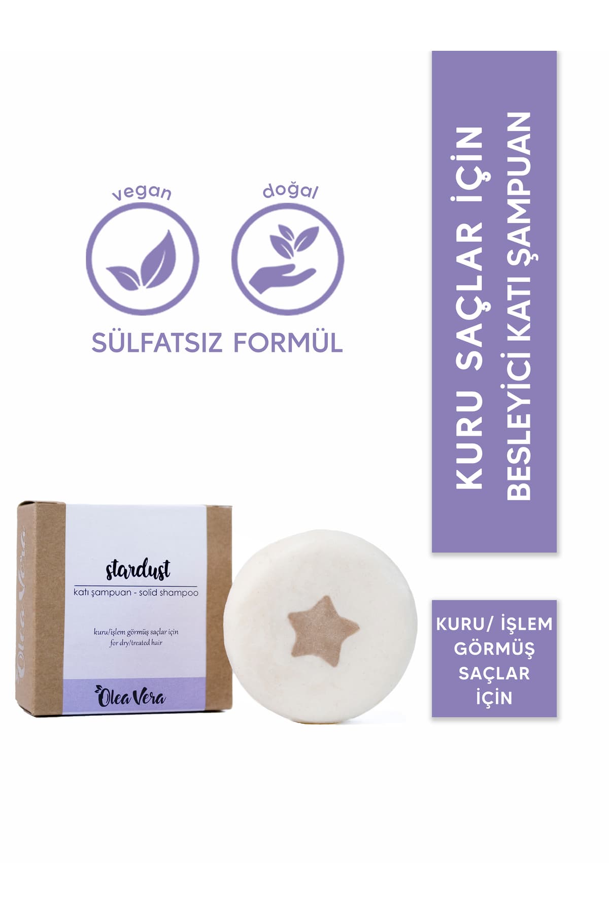 Olea Vera Stardust Sülfatsız Katı Şampuan Kuru Saçlar Için 90gr