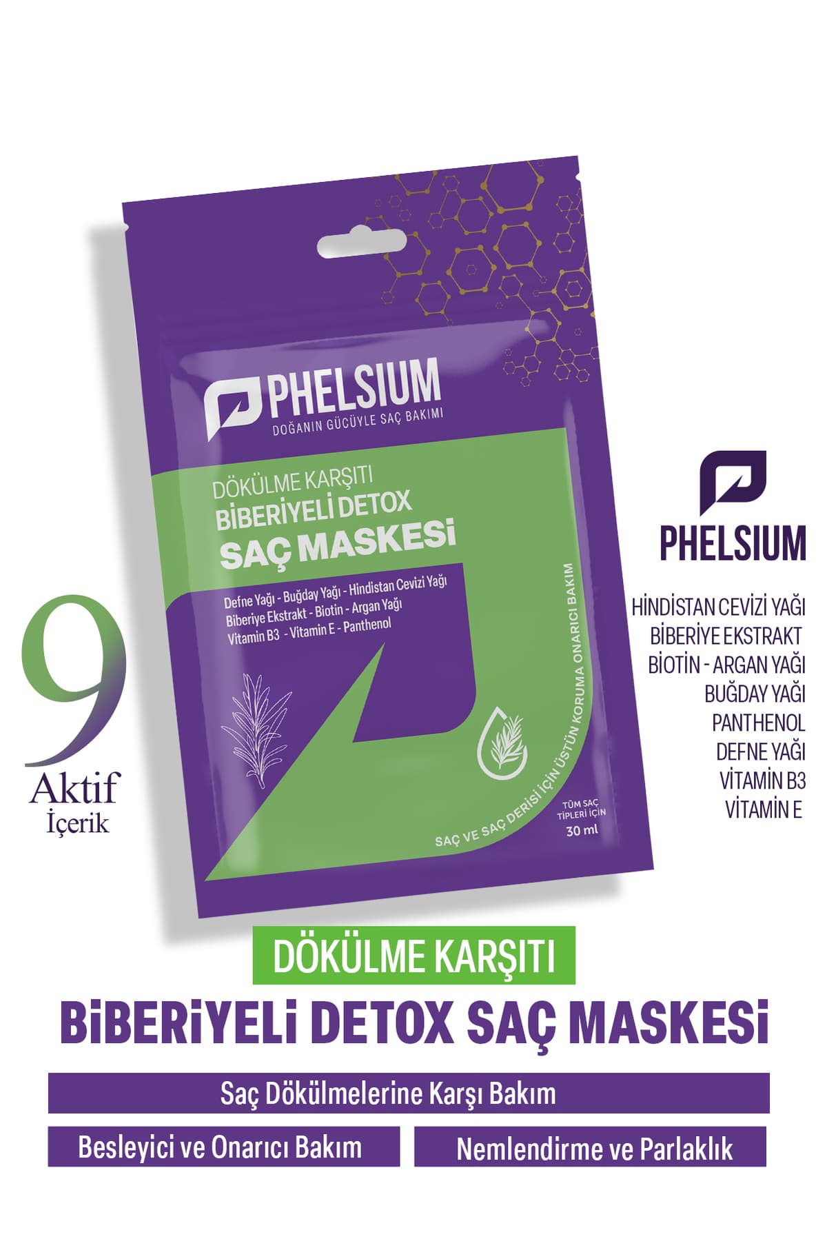 PHELSİUM 9 Aktifli Dökülme Karşıtı Biberiyeli Detox Saç Maskesi