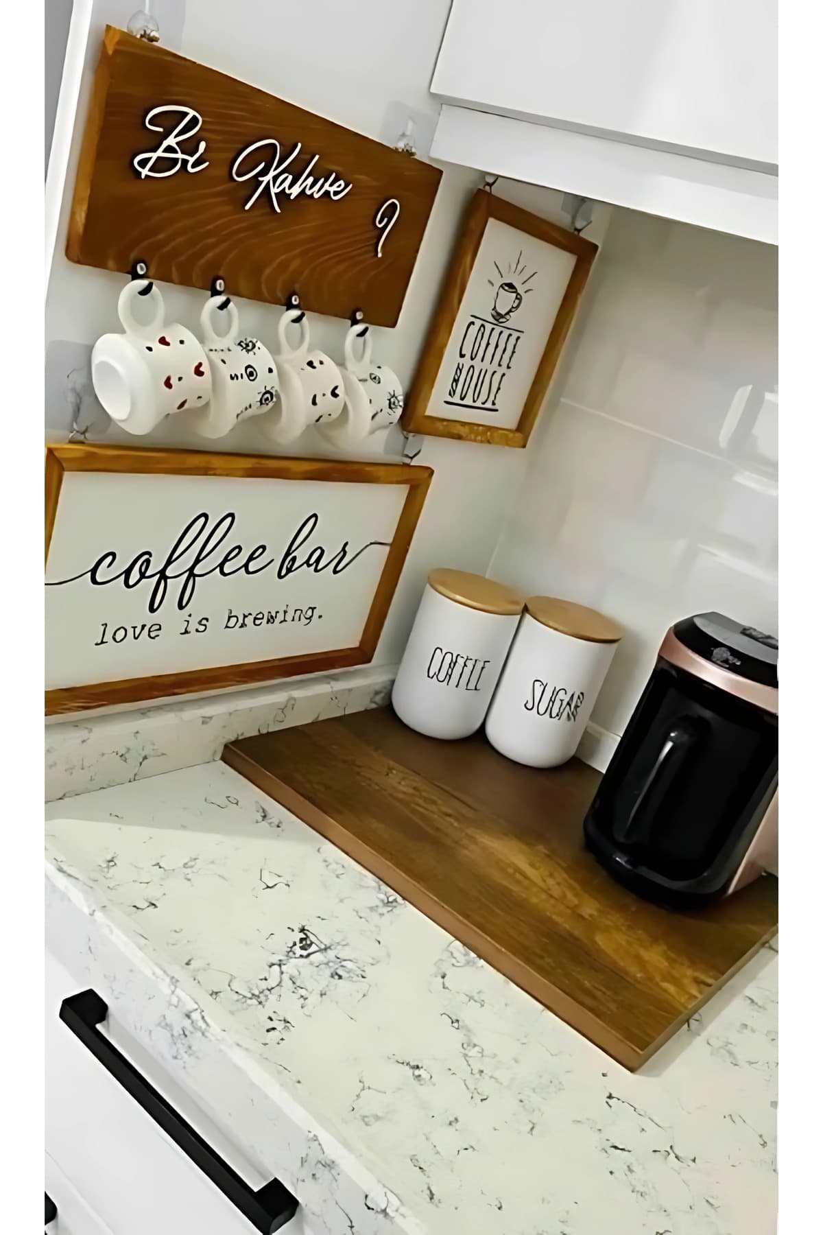 Wooden Factory Coffee Bar Kahve Köşesi Fincan Askılıklı Duvar Dekor Ve Mutfakların Süsü, Ahşap Pano Set