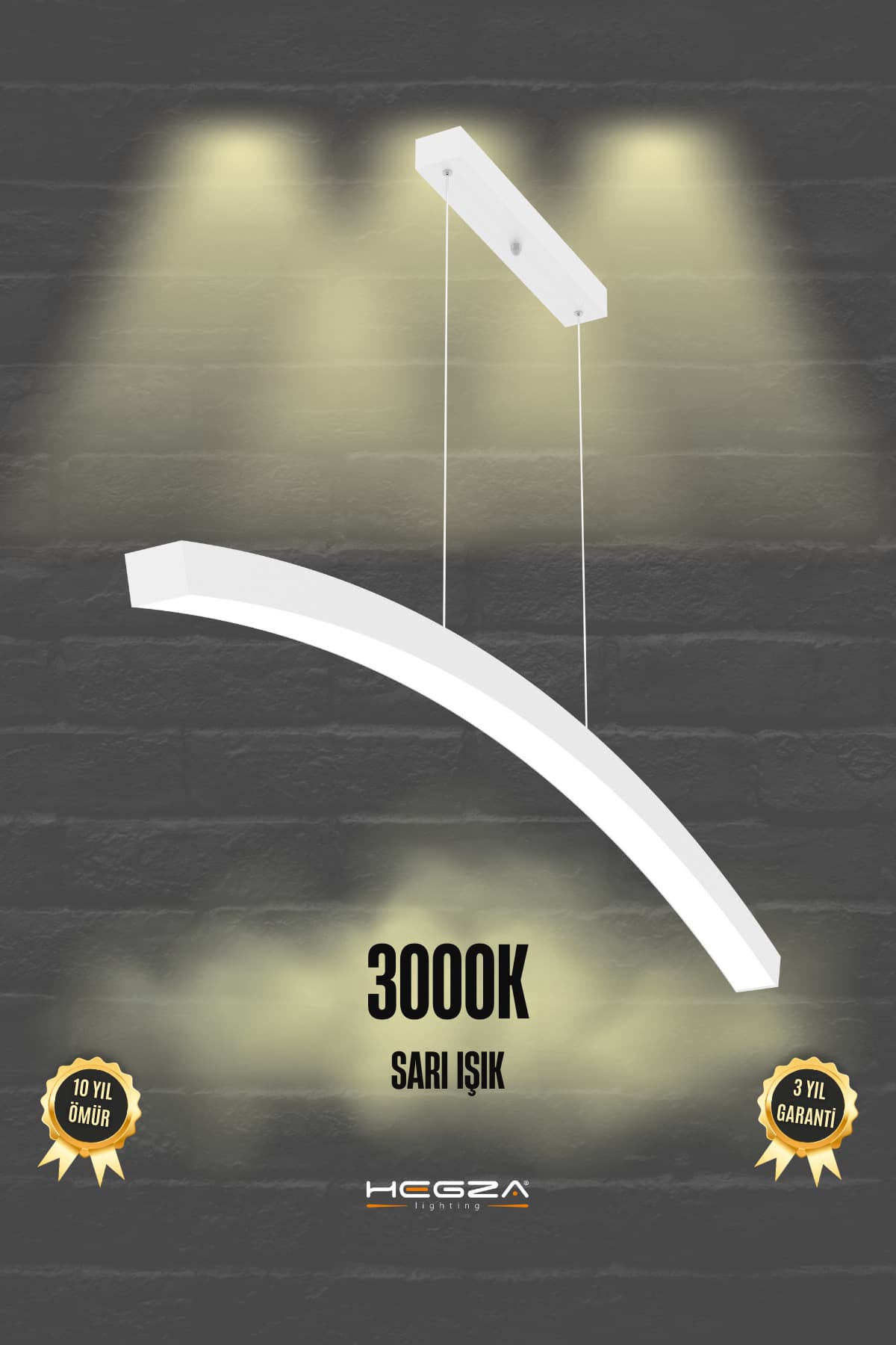 Hegza Lighting Luna ( Beyaz Kasa, Sarı Işık ) Ledli Modern Led Avize, Salon, Mutfak, Oturma Yatak Odası, Sarkıt