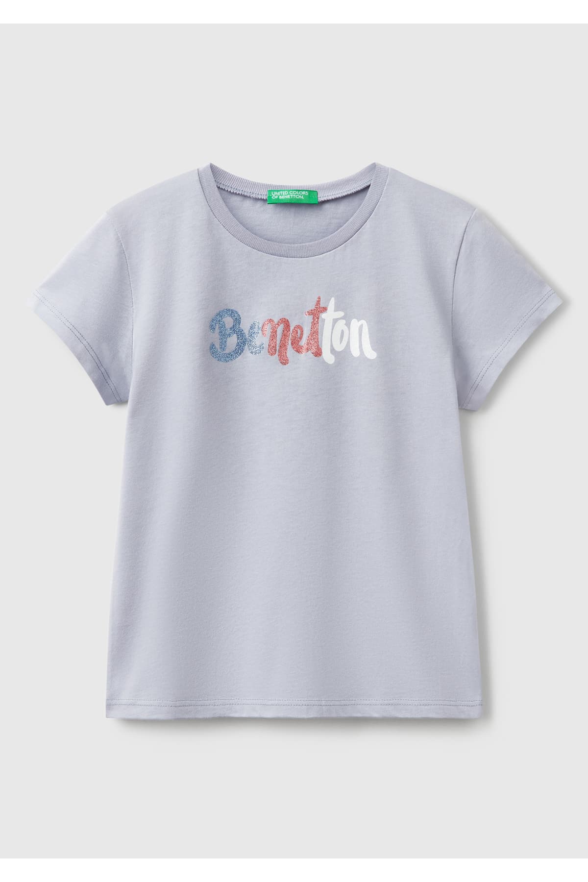 United Colors of Benetton Kız Çocuk Lila Simli Logo Baskılı T-Shirt