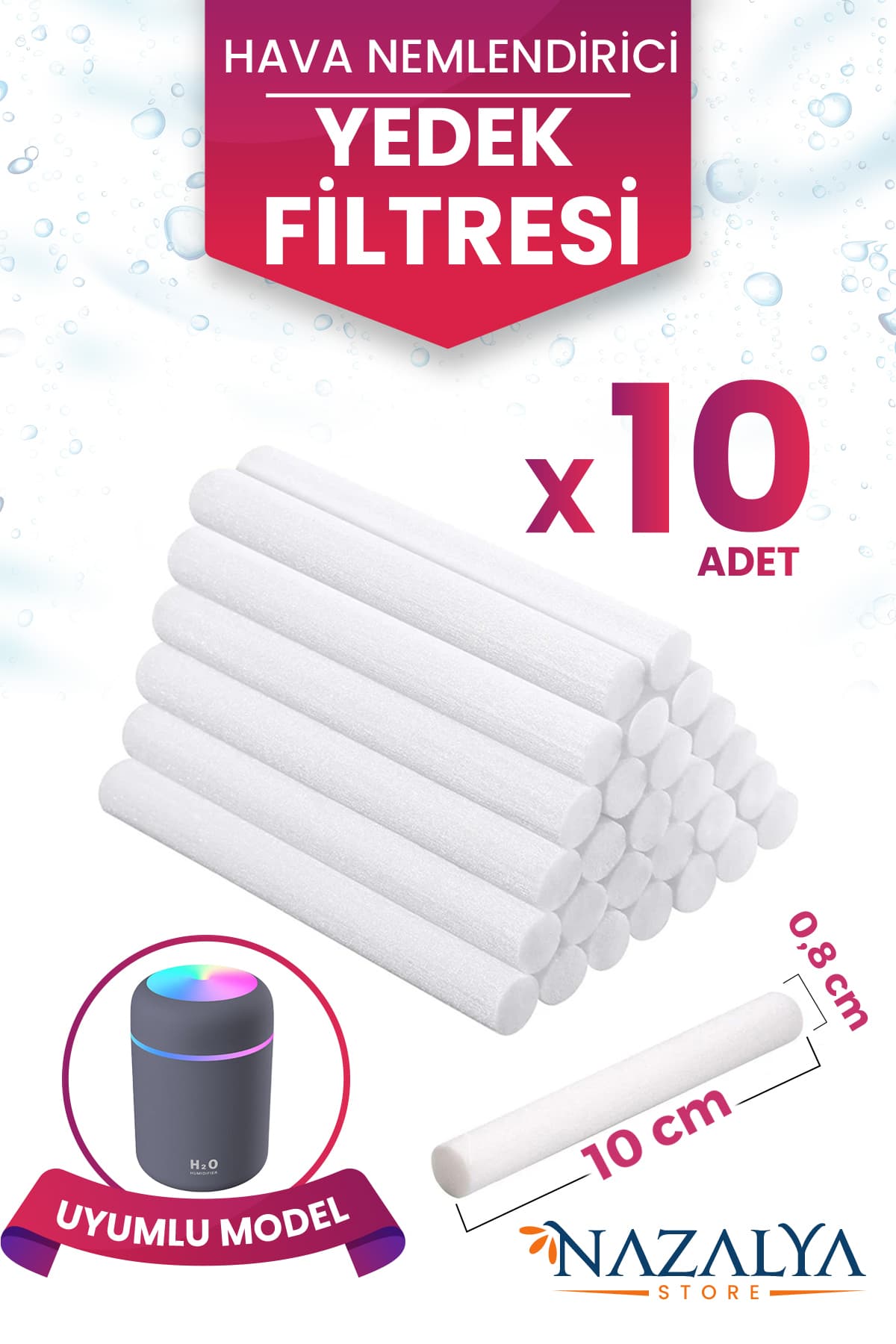 Nazalya H2O Hava Nemlendirici Buhar Makinesi Filtresi 10 Adet (SADECE FİLTREDİR)