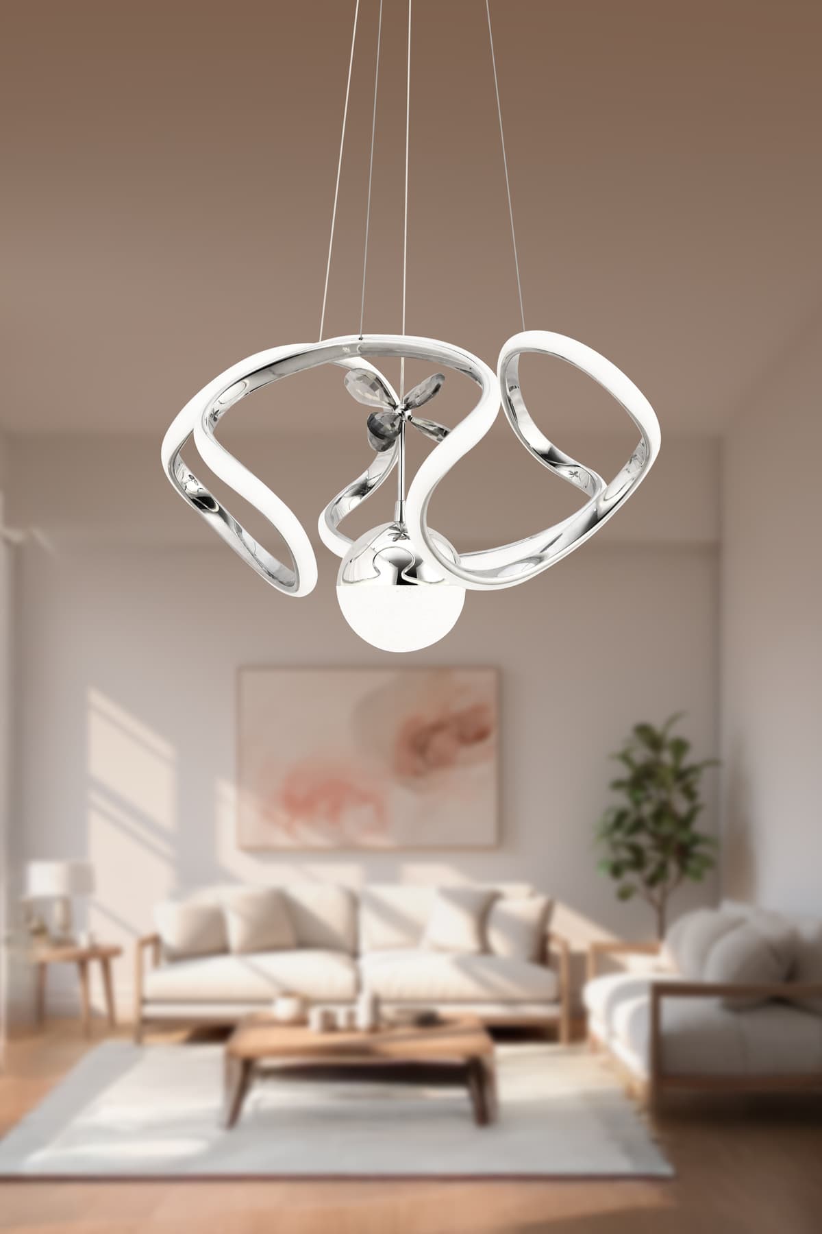 Dekorluna Oscar Krom Modern Sarkıt Led Avize Beyaz Işık Salon Mutfak Oda Hol Ledli Avize