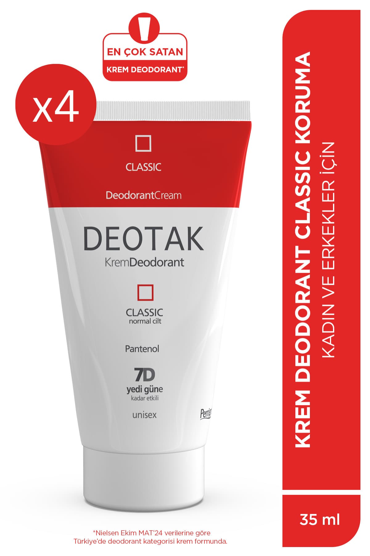 Deotak Classic Koruma Krem Deodorant 35 ml x 4 Adet 7 Güne Kadar Etkili Ter Önleyici Hassas Cilt Unisex