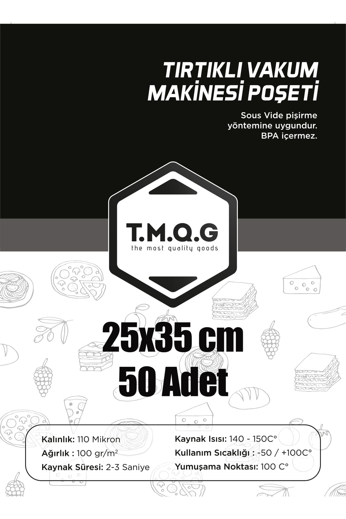 T.M.Q.G 25x35 Cm - 50 Adet Tırtıklı Vakum Makinesi Poşeti Ev Tipi