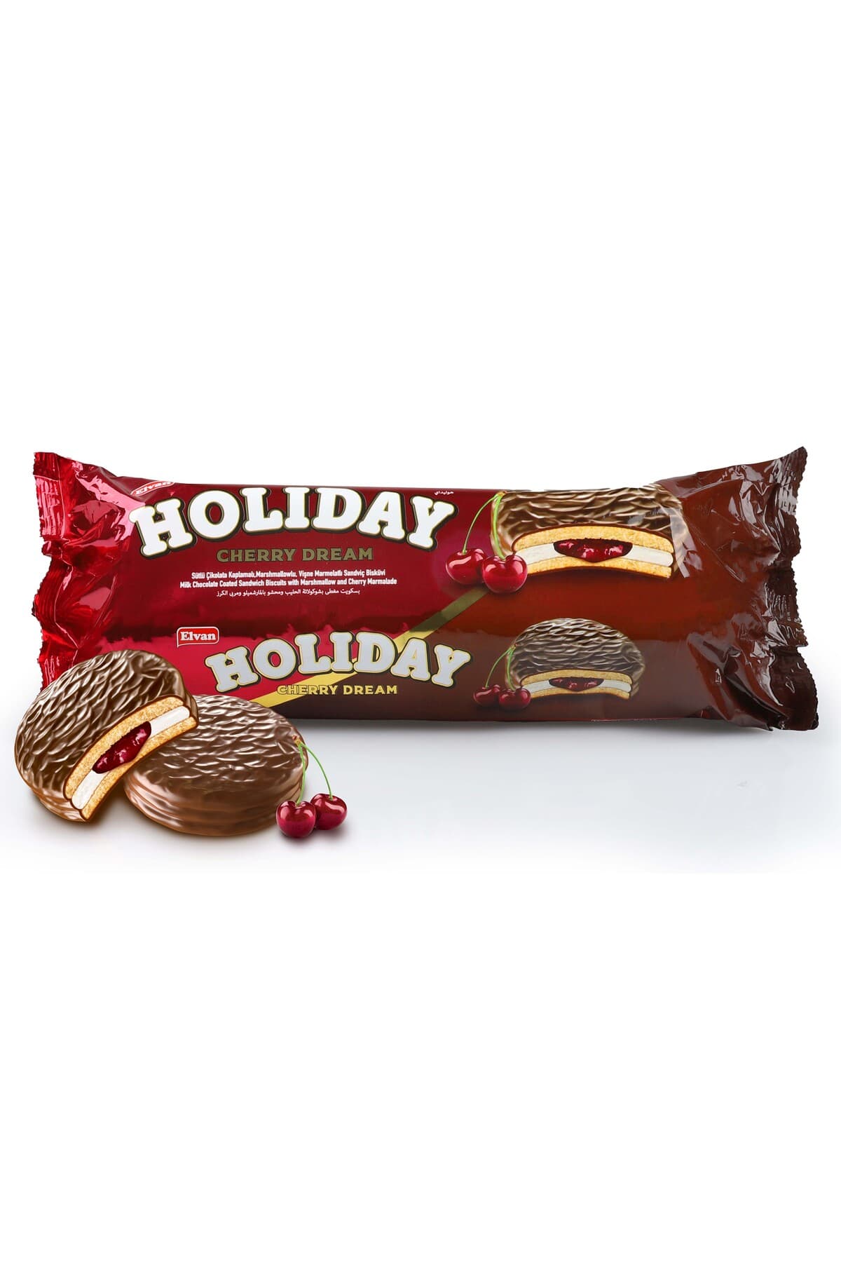 Elvan Holiday Vişneli Sandviç Bisküvi 30 Gr. 8 Li (1 Paket)