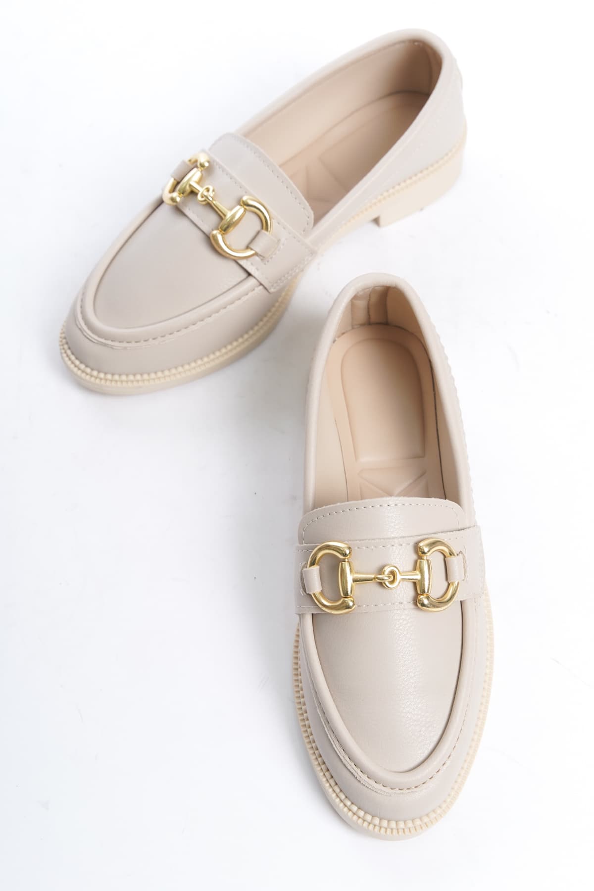 Entella Store Kadın Loafer Makosen Büyük Tokalı Krem Günlük Ayakkabı