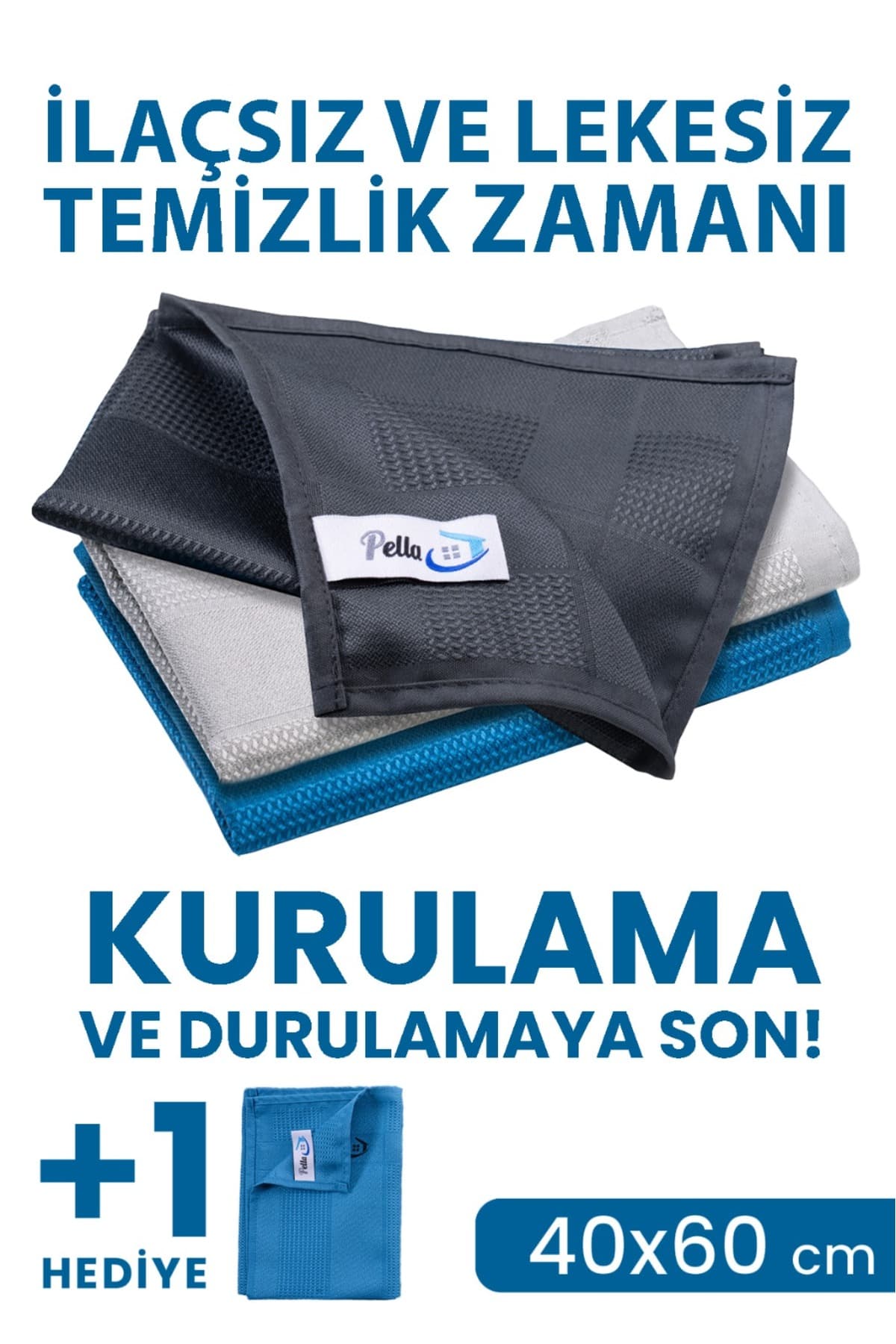 Pella Classic 3'lü Mikrofiber Temizlik Bezi, Cam, Araba, Mutfak Bezi (40X60 CM) Promosyonlu Ürün