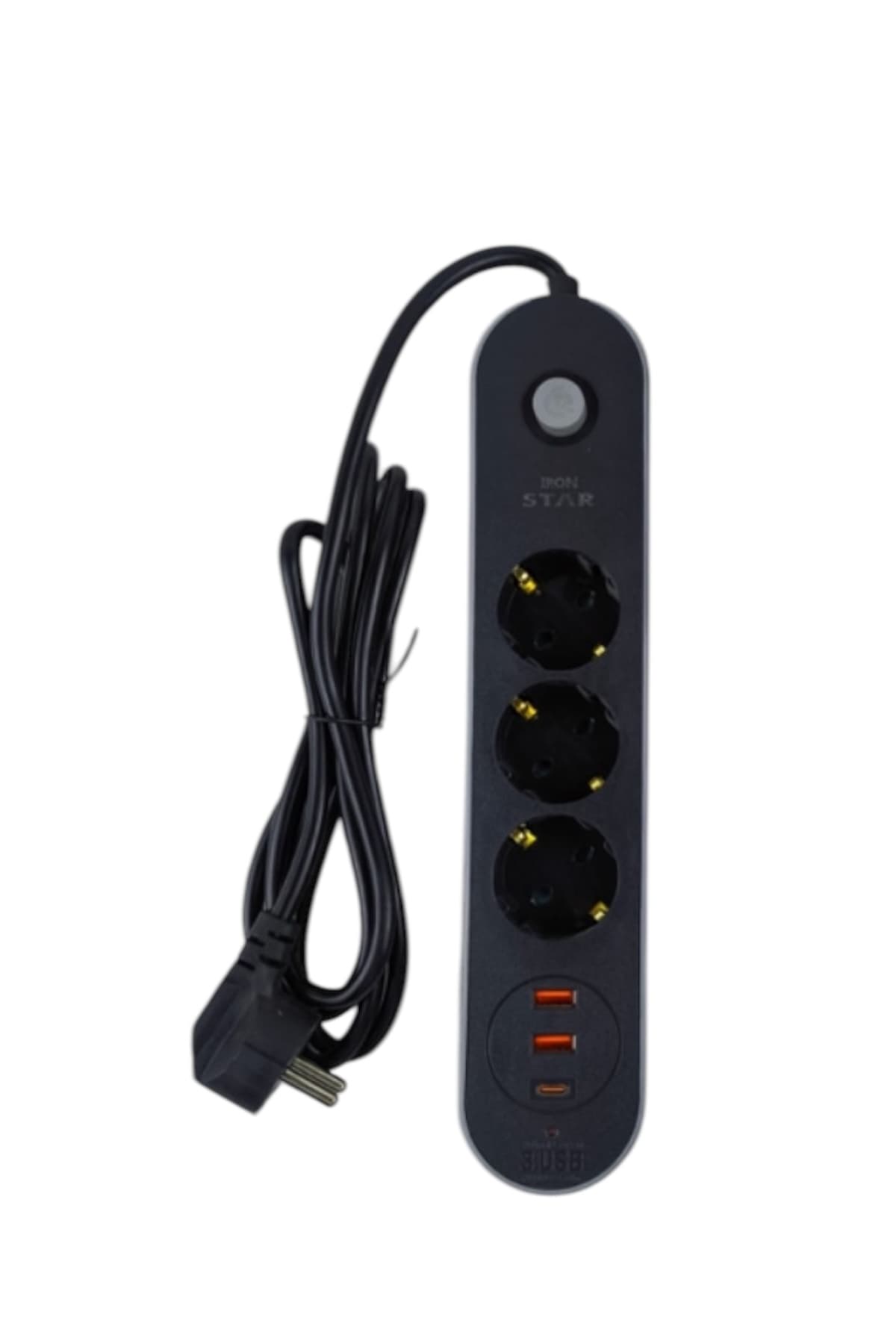NKŞTİCARET Akım Korumalı {{siyah}} Grup Priz 3 Lü Ve 2'lü Usb Şarj Portu 2500 Watt 2 Metre Uzatma