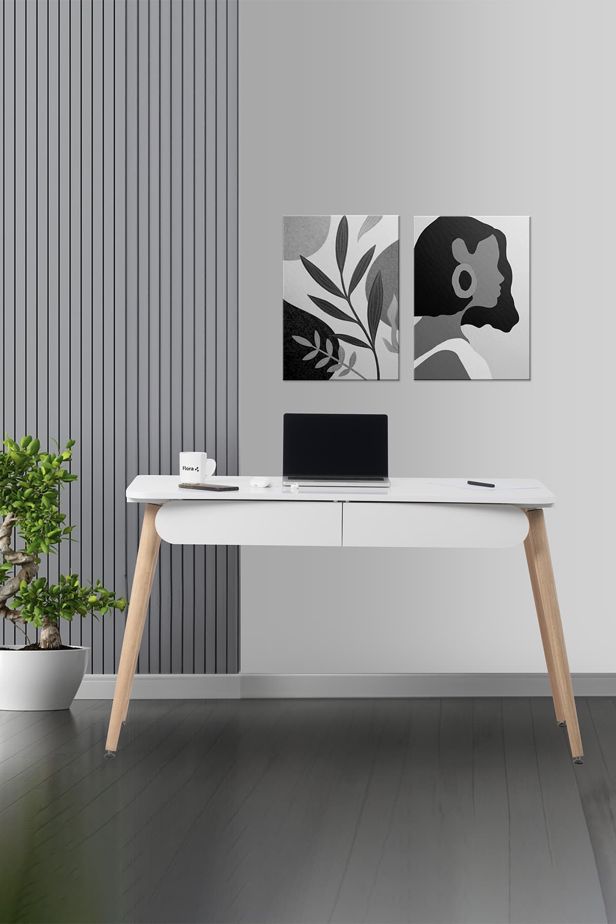 FLORADESİGN Çalışma Masası Flora Logo Bilgisayar / Öğrenci Çalışma Masası (BEYAZ)