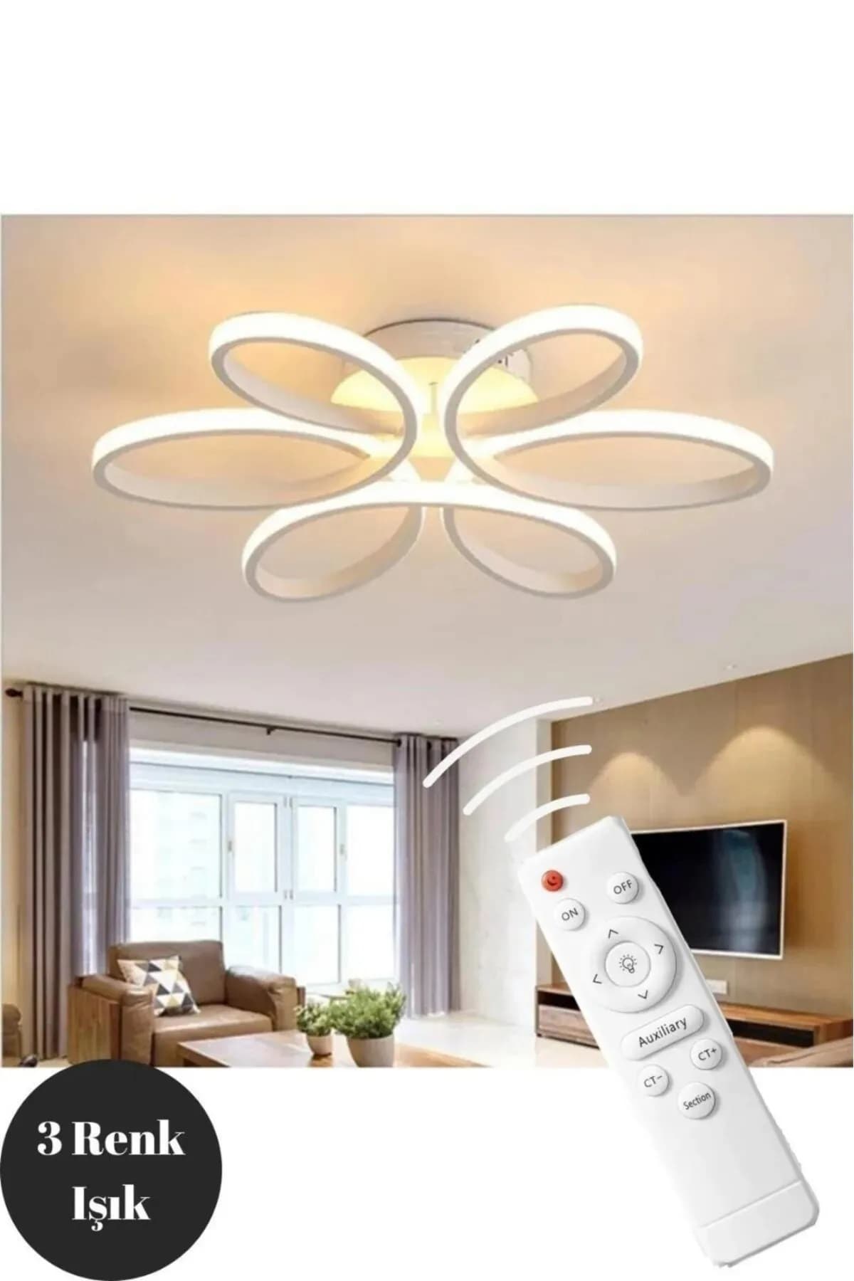 Ömür Avize Modern Stella Beyaz Kasa Beyaz Ledli Plofonyer Avize 60 Cm Çap