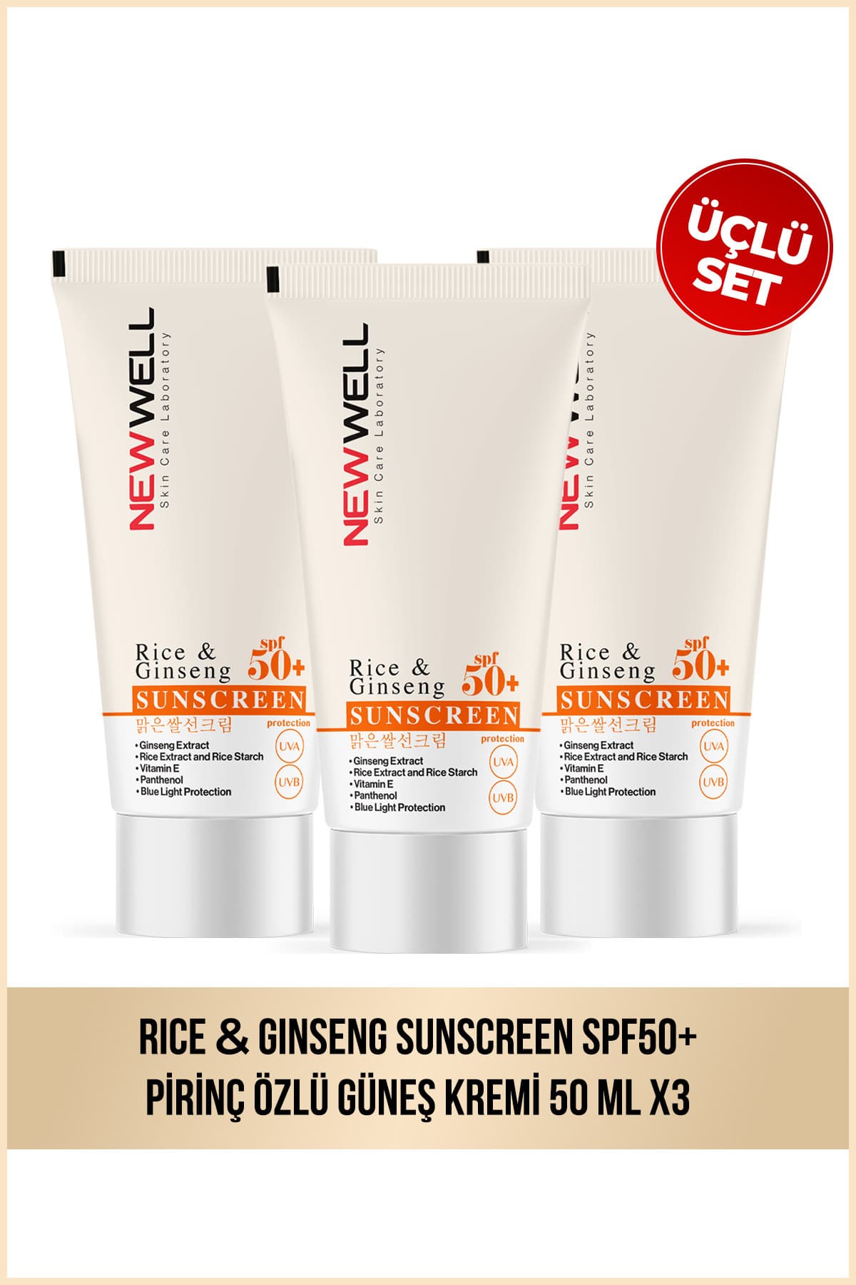 New Well 3 Adet Rice & Ginseng Sunscreen Spf50+ Pirinç Özlü Güneş Kremi 50 ML