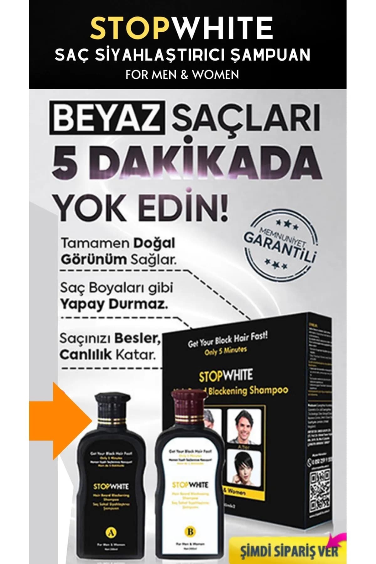 STOP WHITE Stopwhite Saç Sakal Siyahlaştırıcı Şampuan Seti 400 Mı
