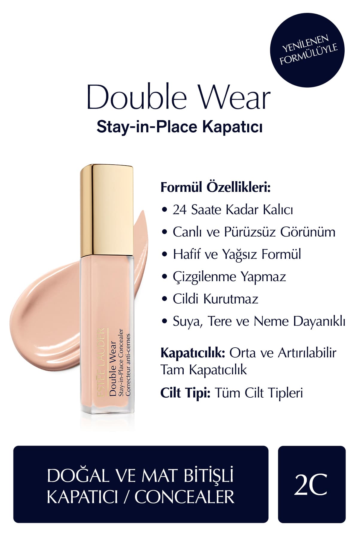 Estee Lauder Kapatıcı - Double Wear Stay-in-Place Concealer - Renk: 2C Light/Medium (Cool) 12ml