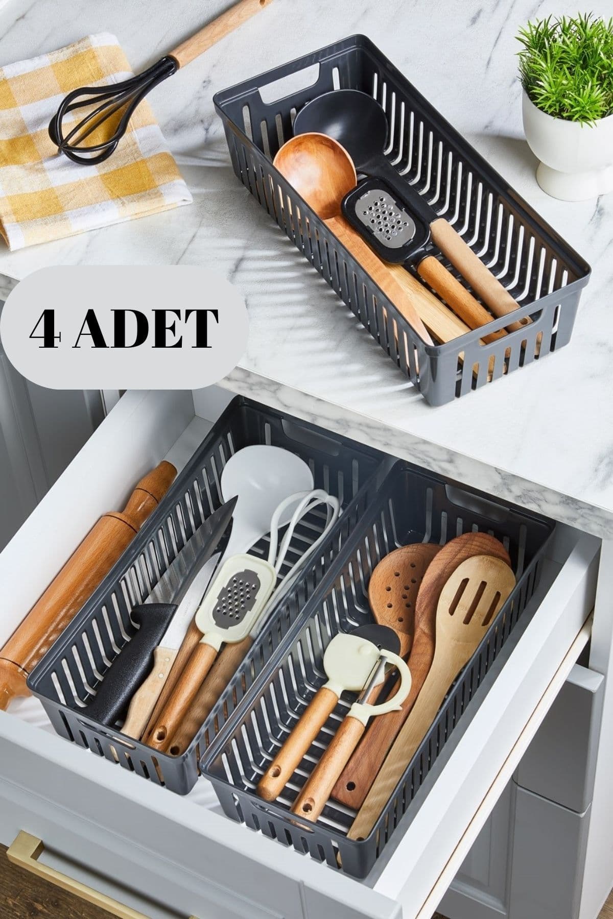 Pazarika 4'Lü Antrasit Set Modüler Kaşıklık Ve Kepçelik Çekmece Içi Düzenleyici Mutfak Organizer