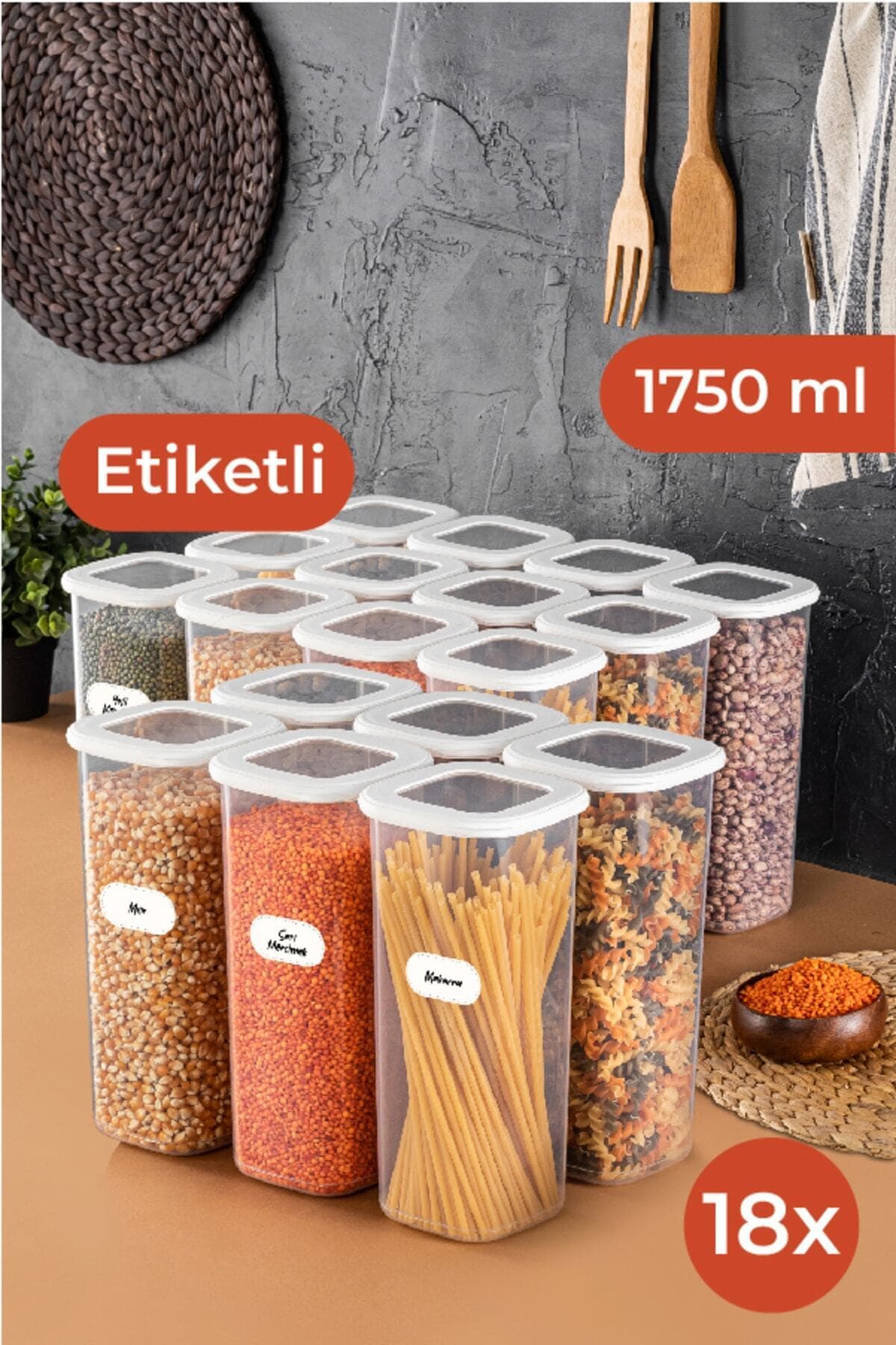 Vienev Etiketli Foly Kare Erzak Saklama Kabı Seti 18li 1,75 Büyük Boy Beyaz