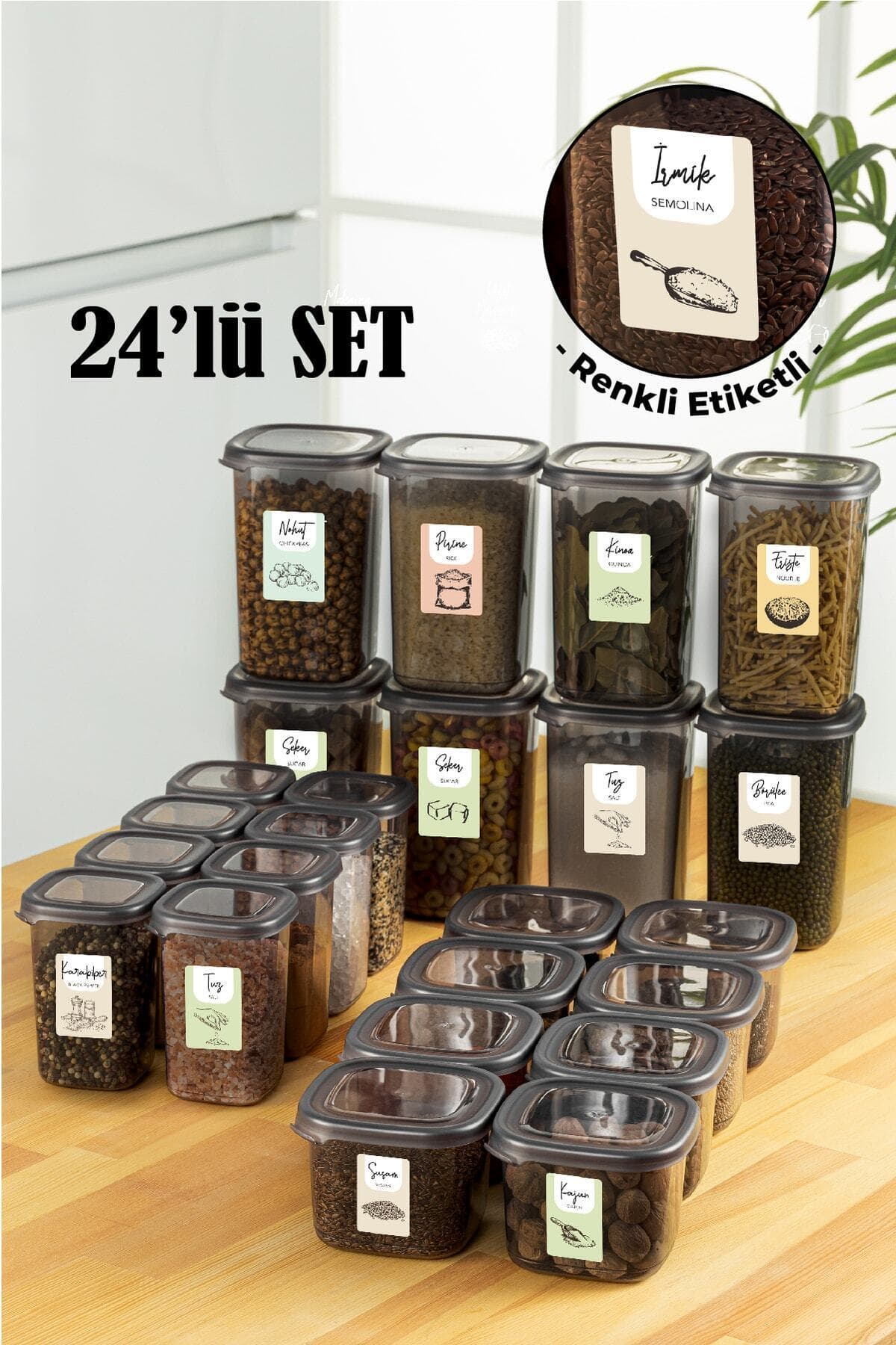 Vienev 24lü Renkli Etiketli Peggy Kare Erzak Ve Baharat Full Set 8x(1,2, 0,55, 0,45) Ant