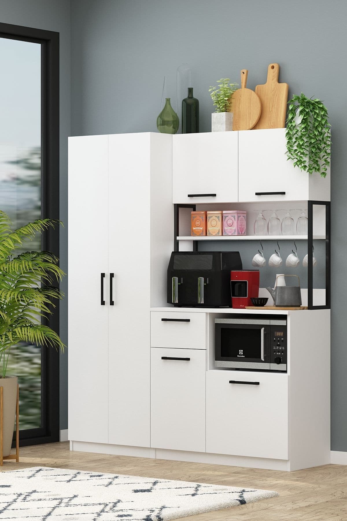 Avmpark Ervin Tiba Beyaz Airfry Çok Amaçlı Kiler Dolabı 4 Raflı Dolaplı Kahve köşesi